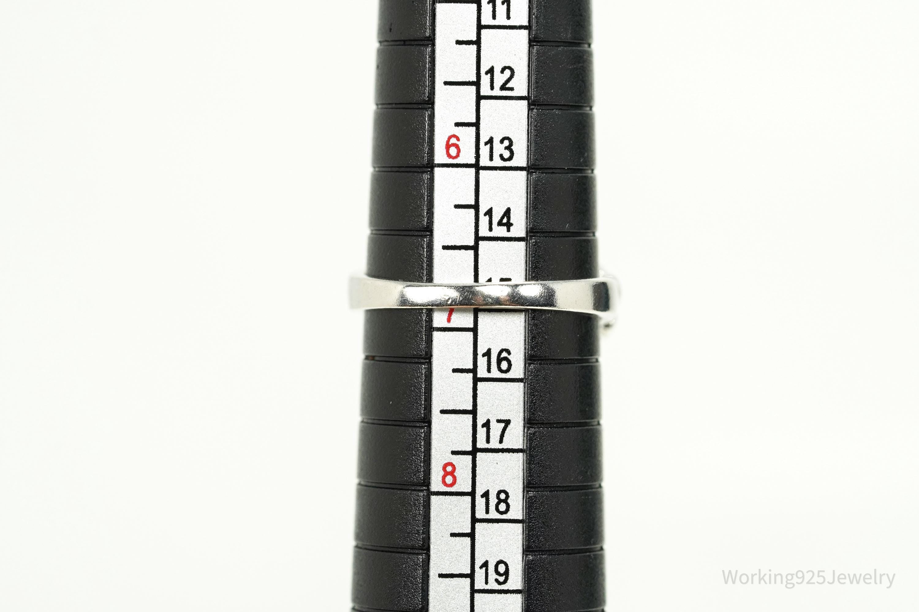 Vintage Cubic Zirconia Flowers Sterling Silver Ring - Size 6.75