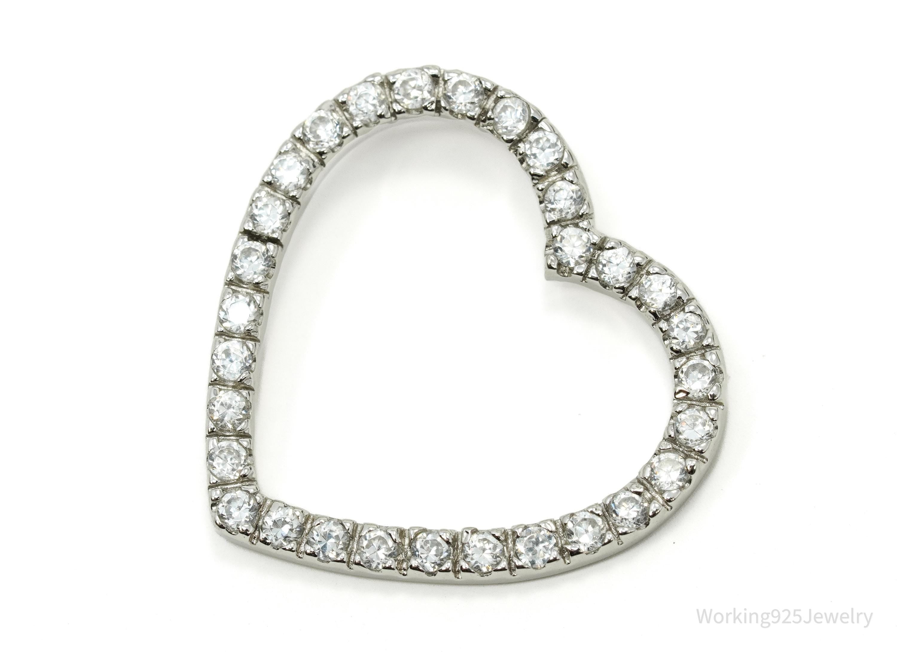 Vintage Open Heart Cubic Zirconia Accented Sterling Silver Pendant