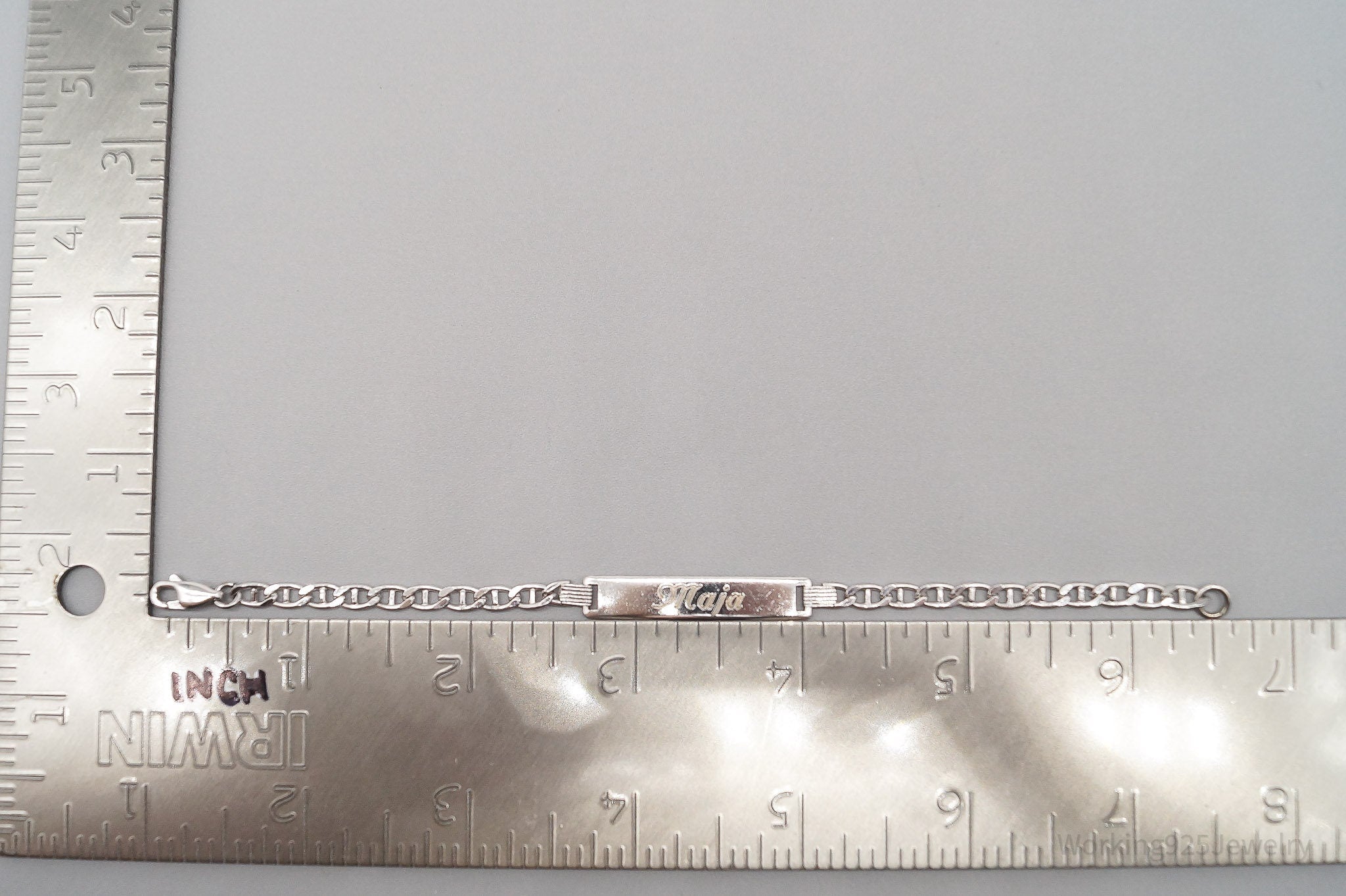 Vintage Mid Century "Maja" Name ID Bar Sterling Silver Bracelet - 6 5/8"