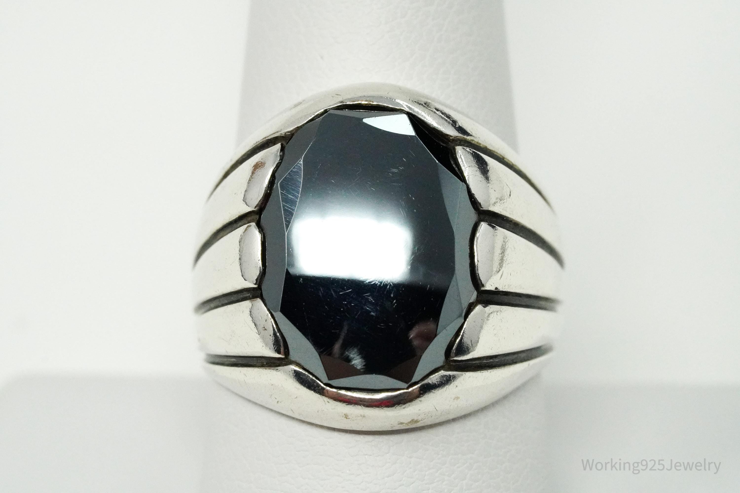 Vintage Designer WM Co Hematite Sterling Silver Ring - Size 9.5