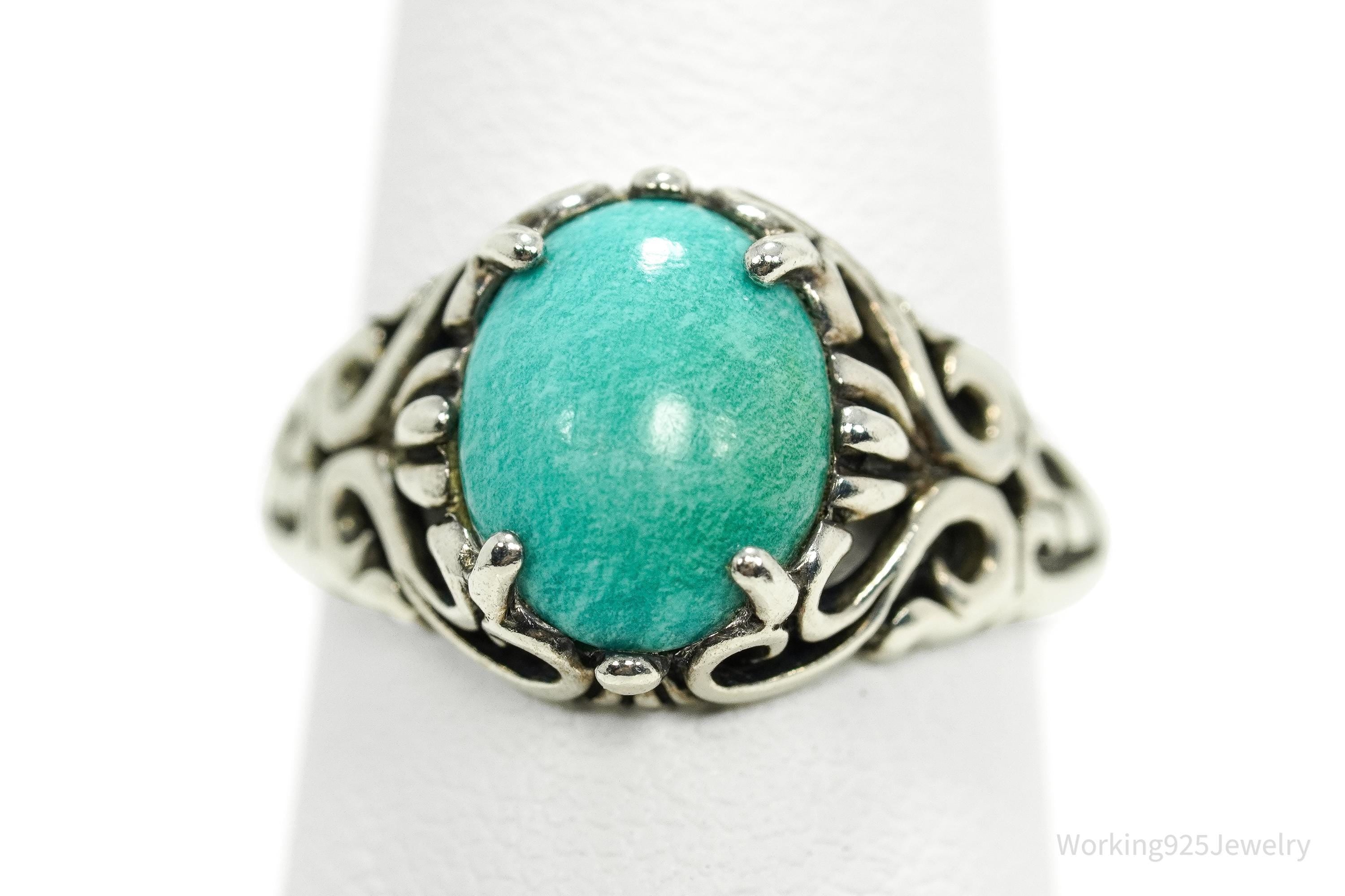 Vintage Designer Kabana Turquoise Ornate Sterling Silver Ring - Size 5.25