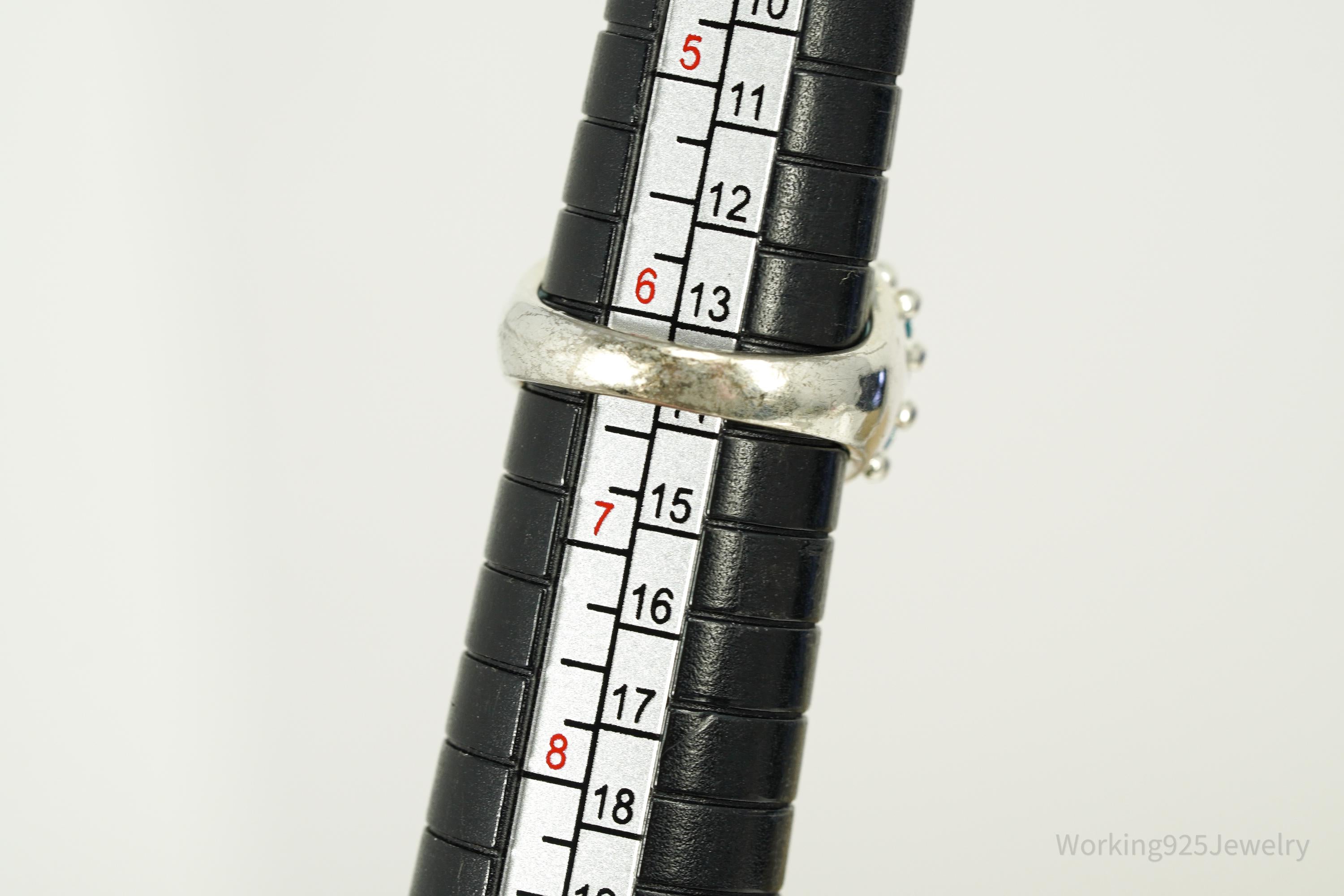 Vintage Blue Topaz Cluster Sterling Silver Ring - Size 6.25