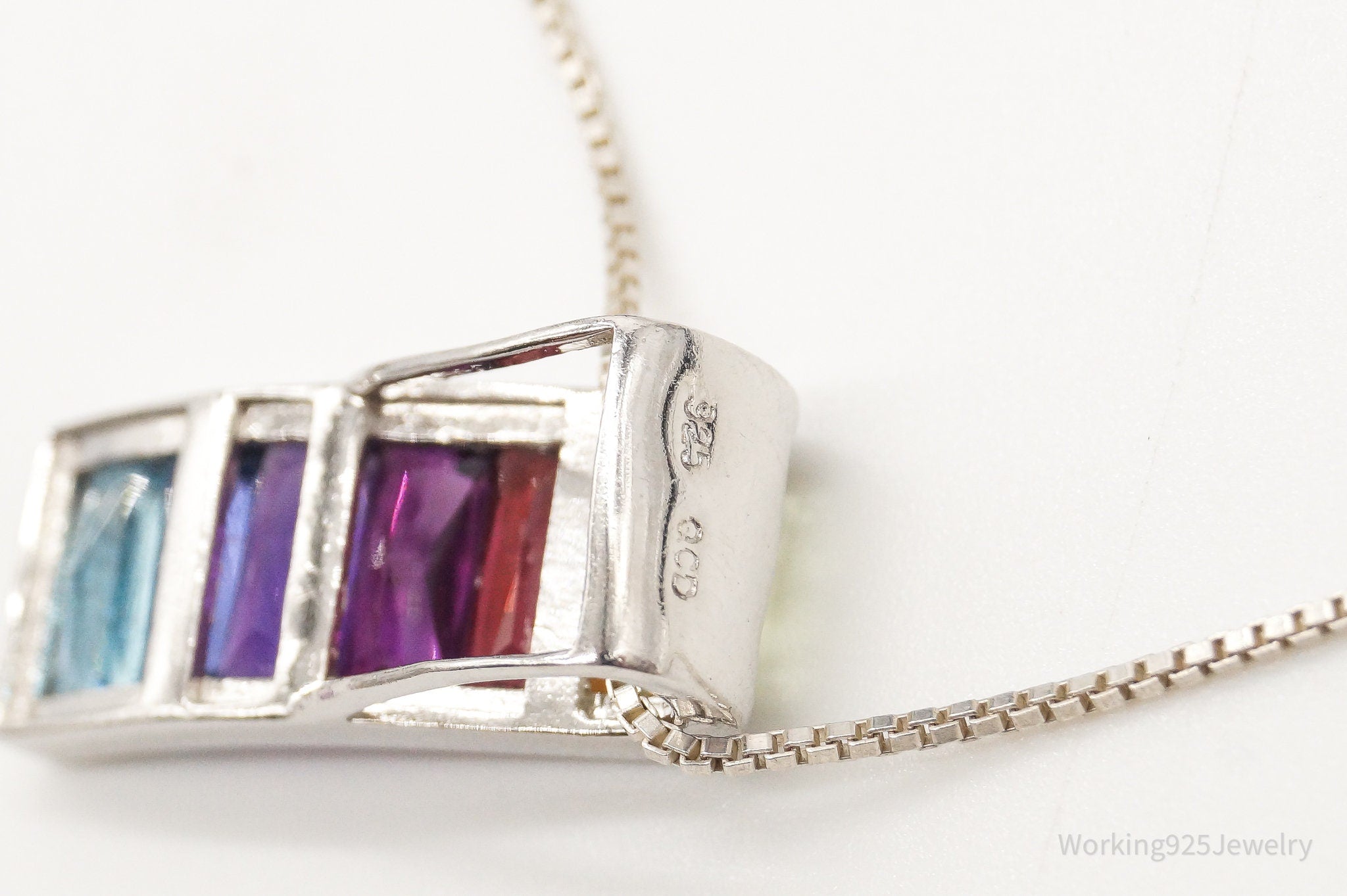 Vintage Multiple Gemstone Sterling Silver Necklace