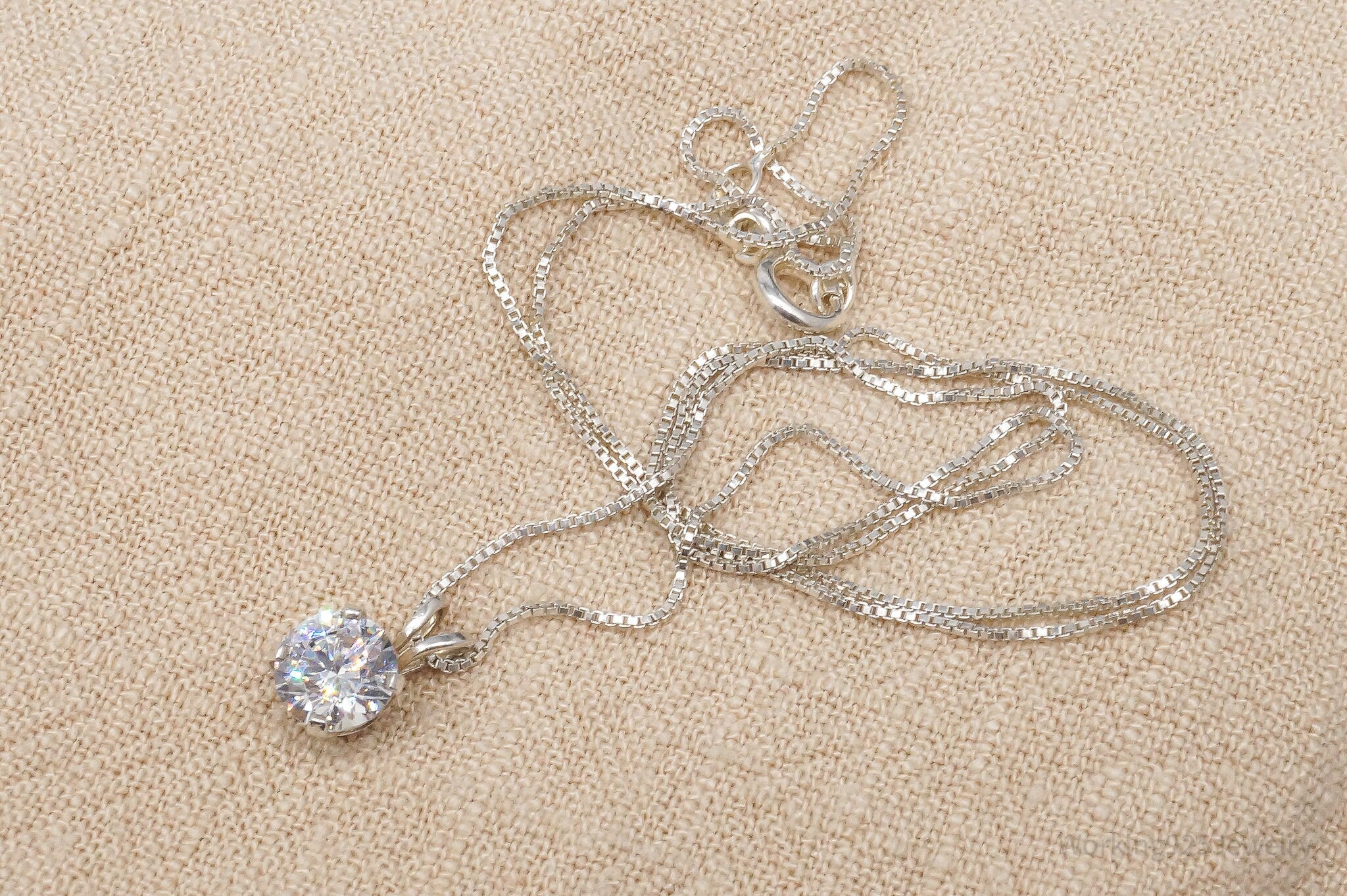 Vintage Cubic Zirconia Sterling Silver Necklace 18"