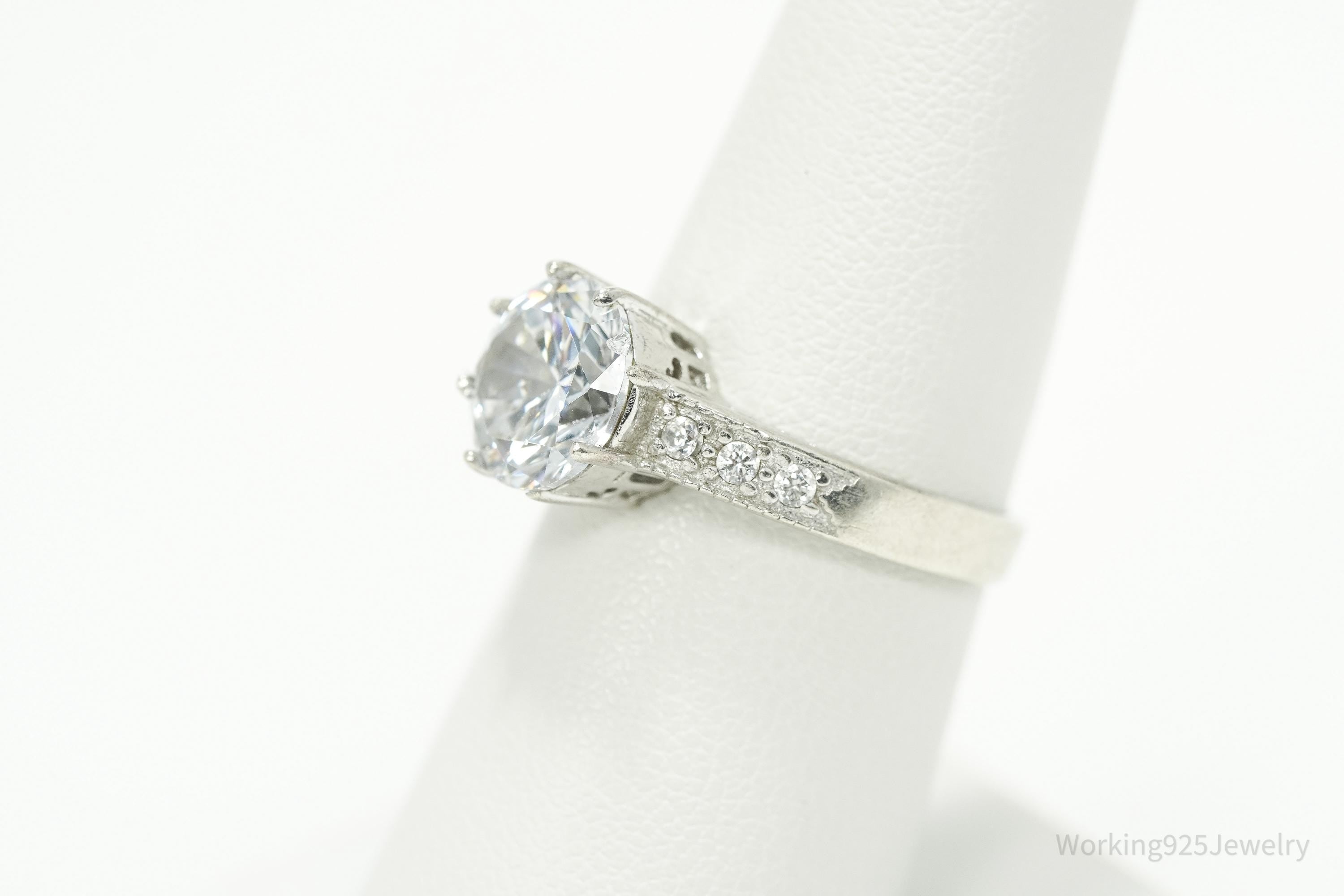 Vintage Cubic Zirconia Sterling Silver Ring Size 6.75