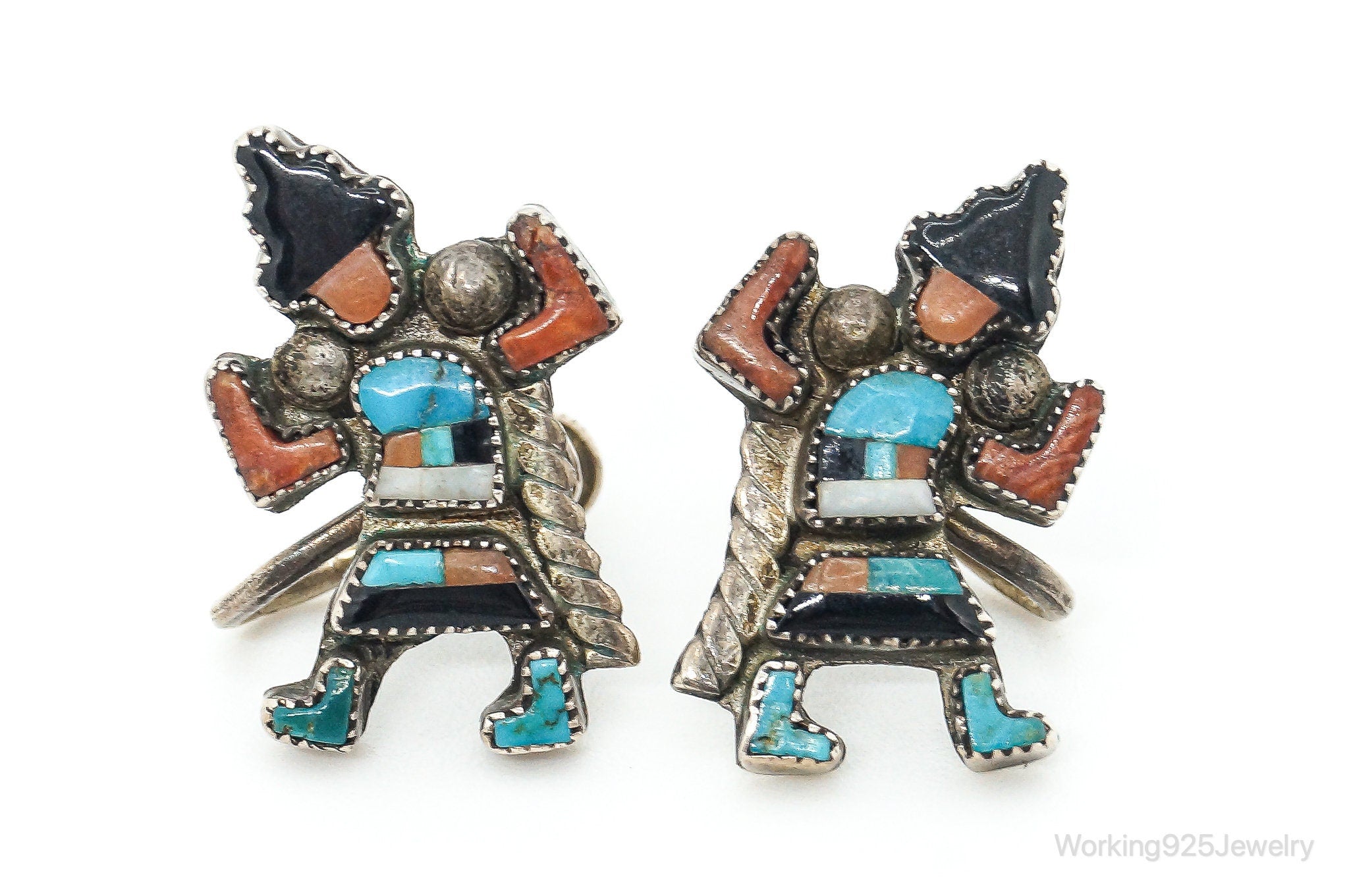 Vintage Native American Kachina Sterling Silver Earrings