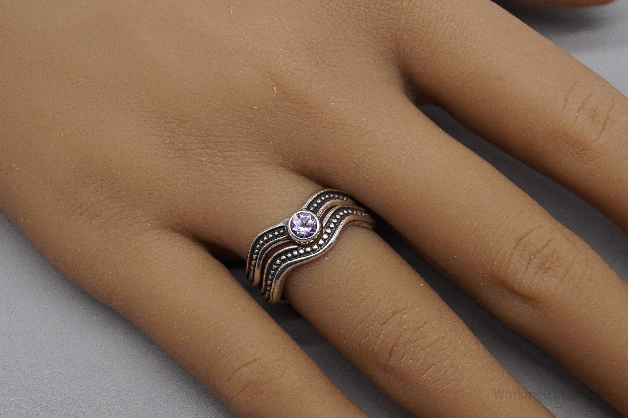 Vintage Boma Amethyst Sterling Silver Stacker Ring Set - Size 7.75