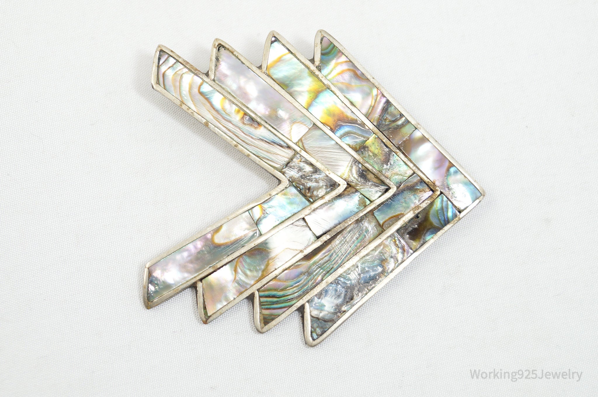 Vintage Mexico Abalone Paua Shell Alpaca Silver Brooch Pin