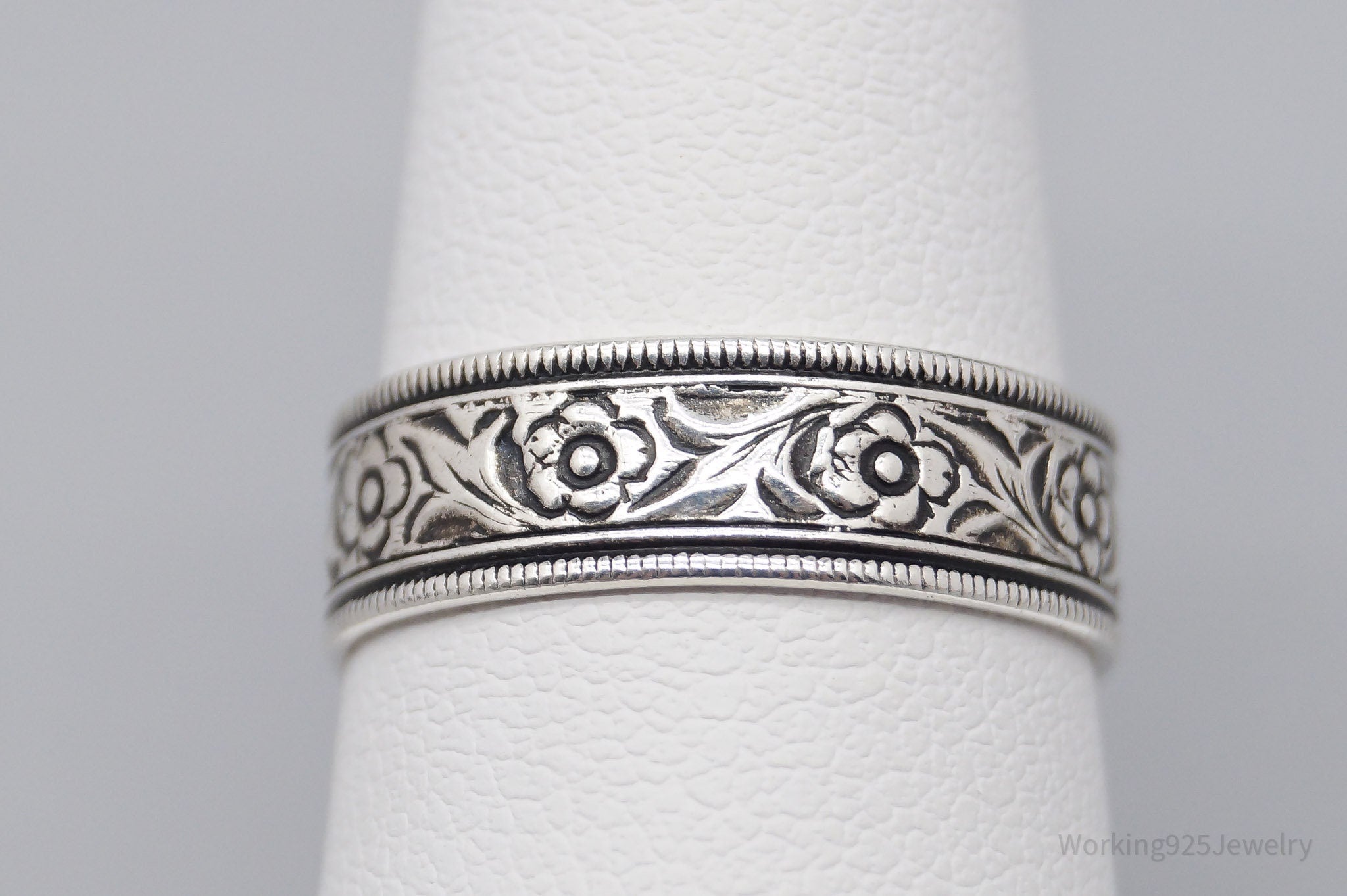 Antique Designer Uncas MFG Co Floral Pattern Sterling Silver Ring - Size 6.75