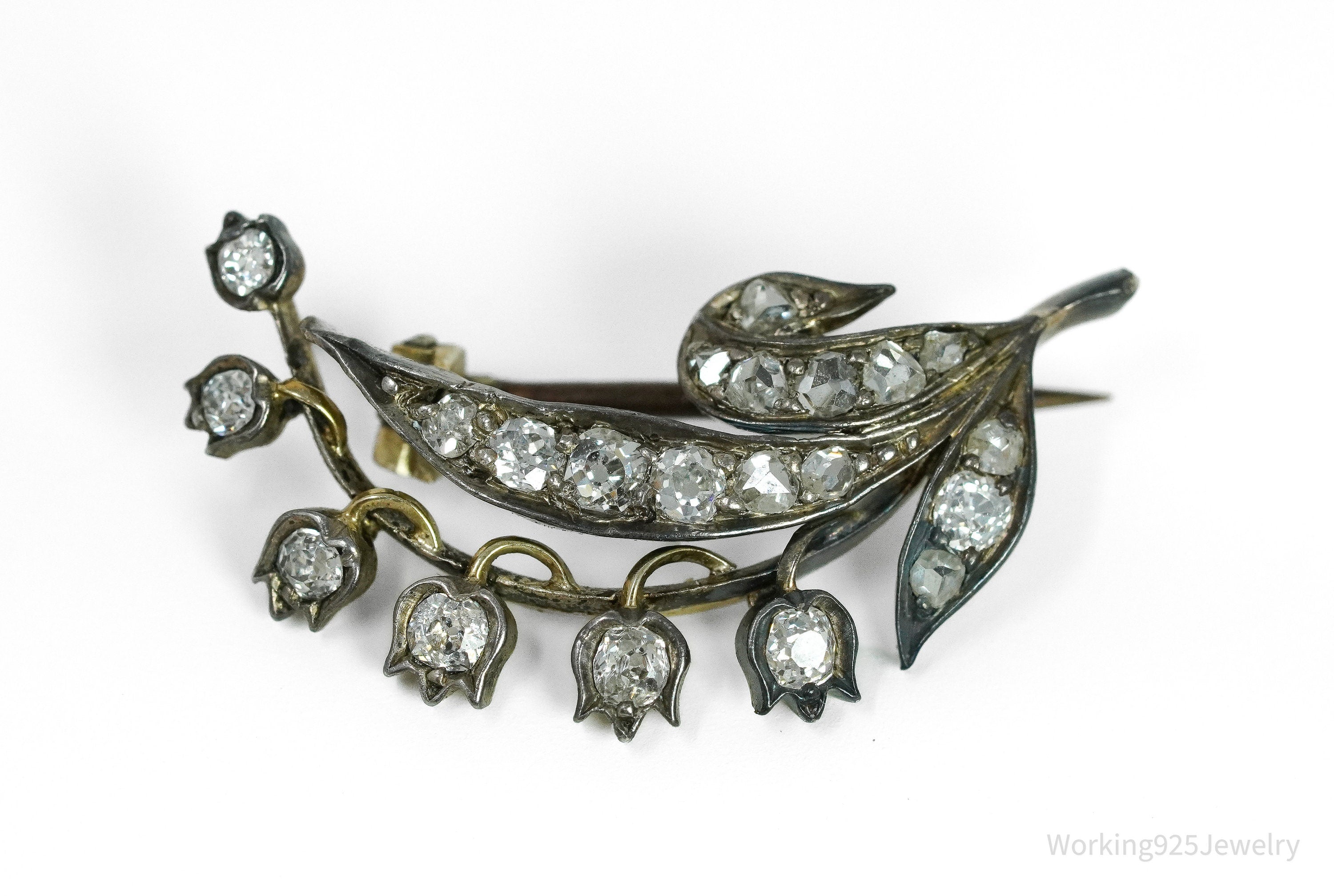 Victorian 14K Yellow Gold & Bead Set 21 Diamond Pin Brooch