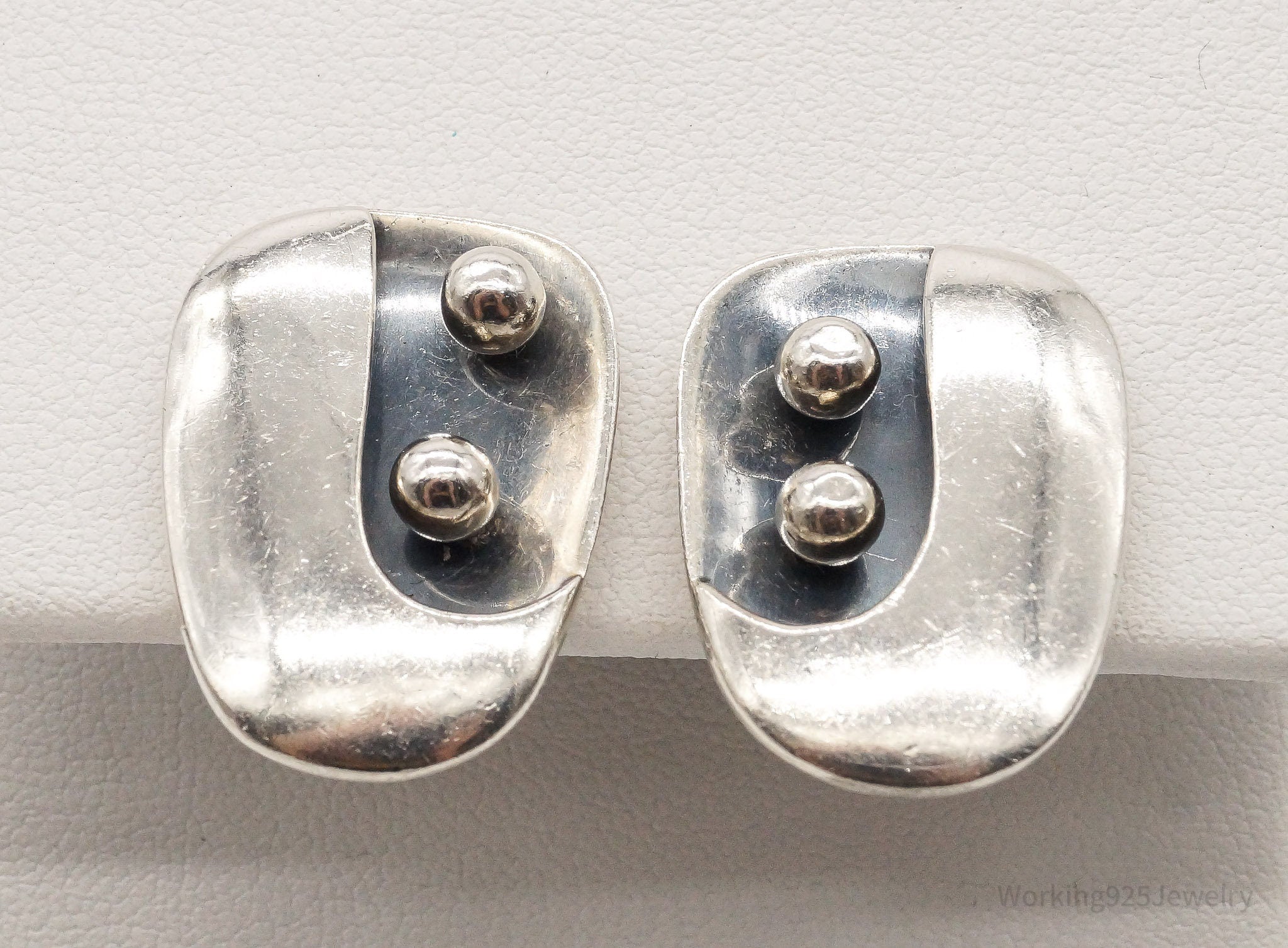 Vintage Mexico Modernist Sterling Silver Screw Back Earrings