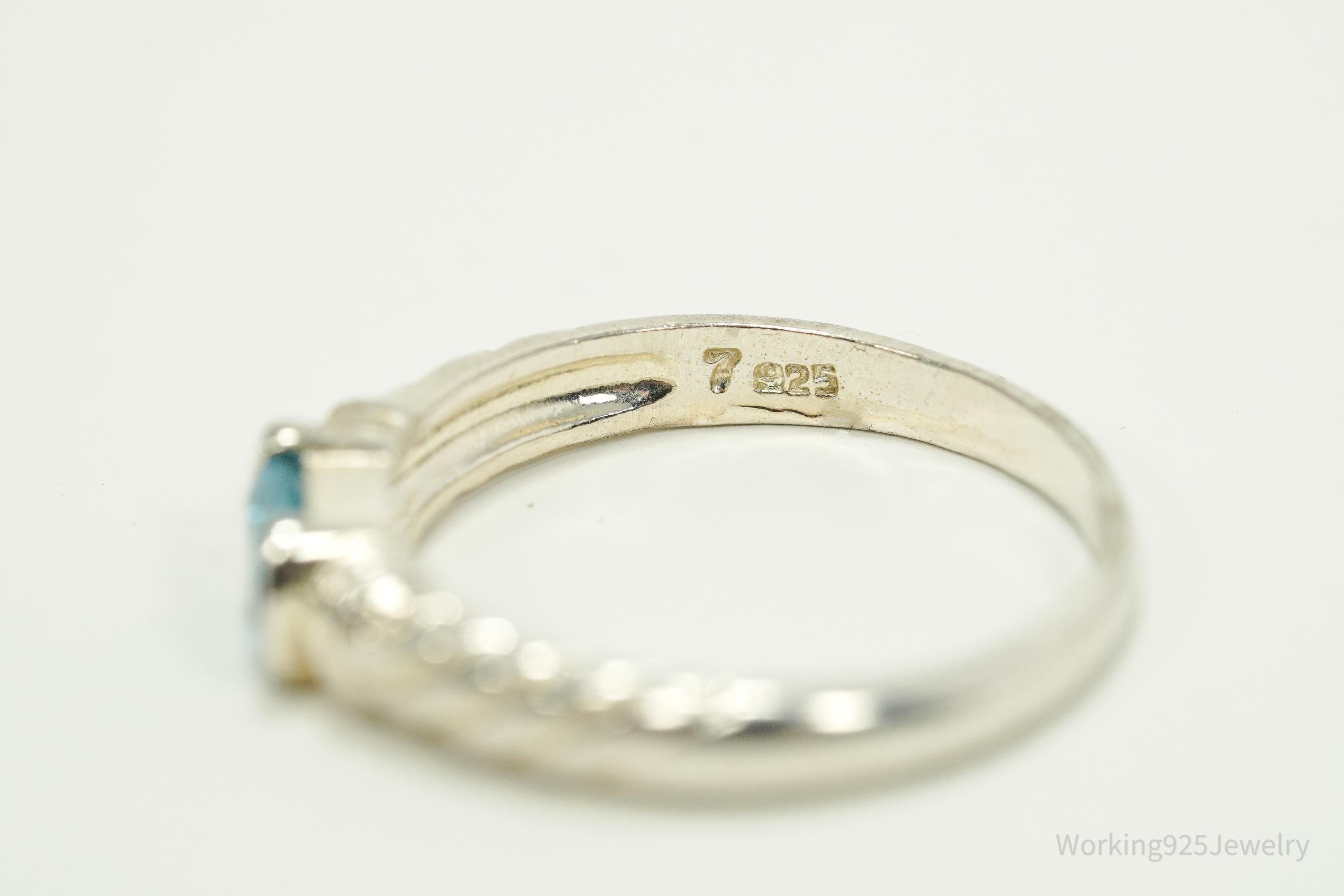 Vintage Blue Topaz Sterling Silver Ring - Size 7.25