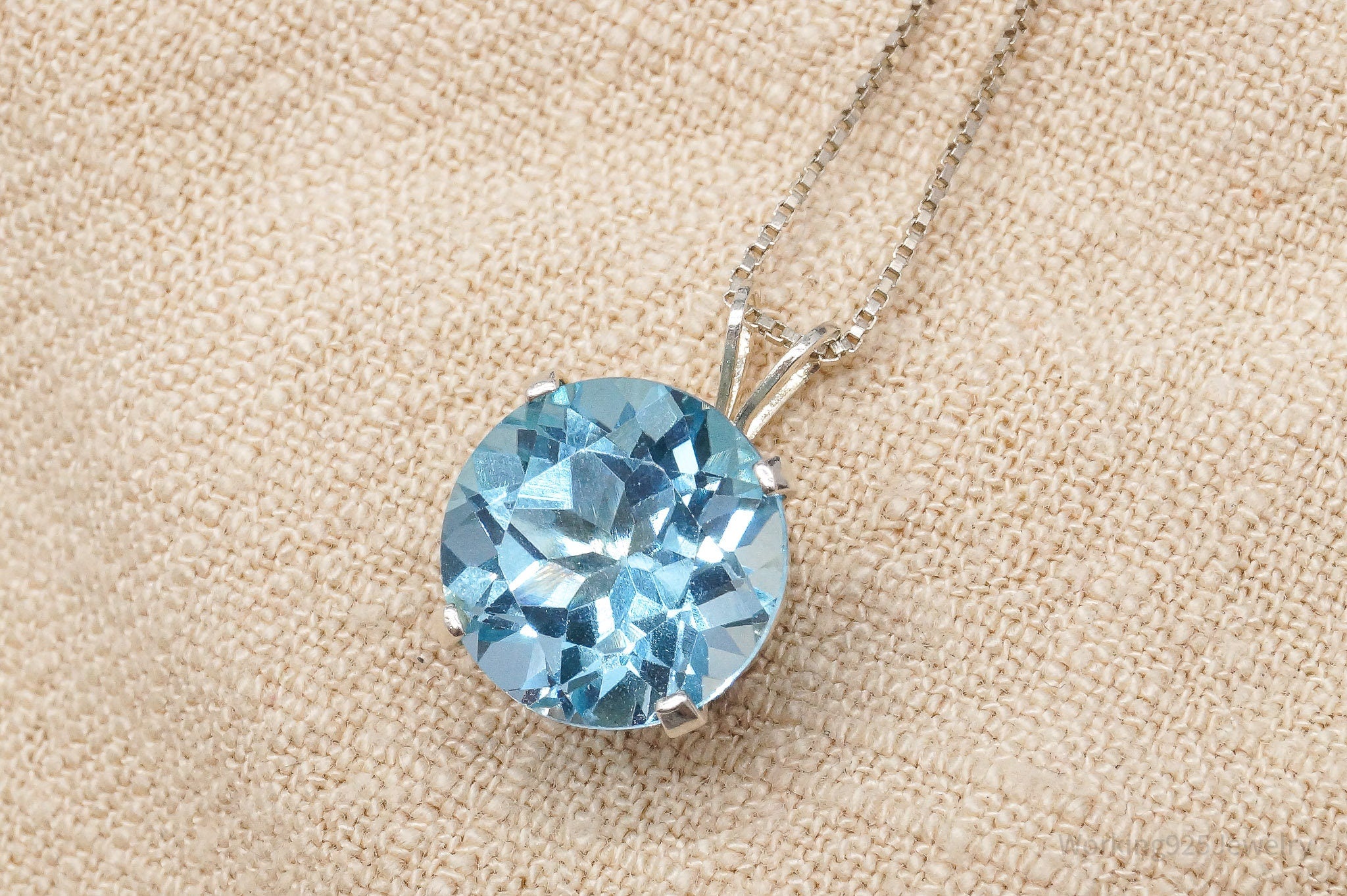 Vintage Large Blue Topaz Sterling Silver Necklace 17"