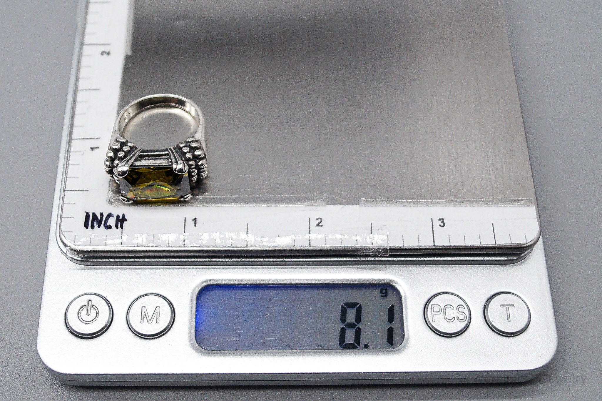 Vintage Yellow Cubic Zirconia Sterling Silver Ring Size 6