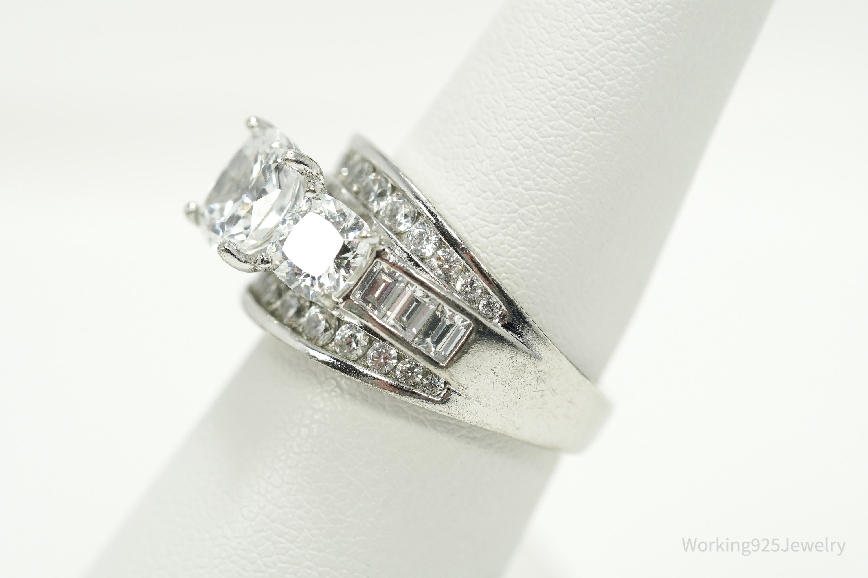 Vintage Cubic Zirconia Platinum Clad Sterling Silver Ring - Size 7