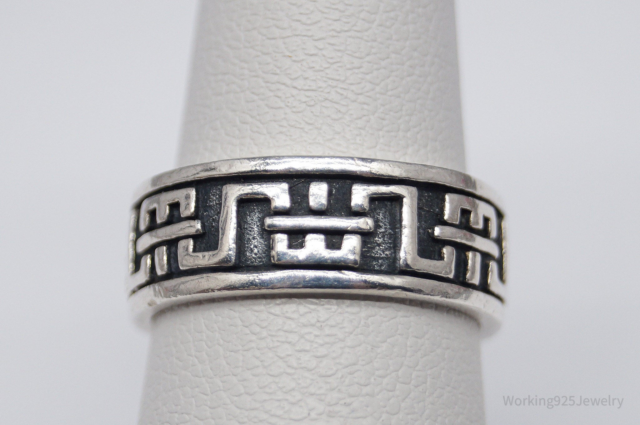 Vintage Aztec Motif Sterling Silver Band Ring - Size 5.5