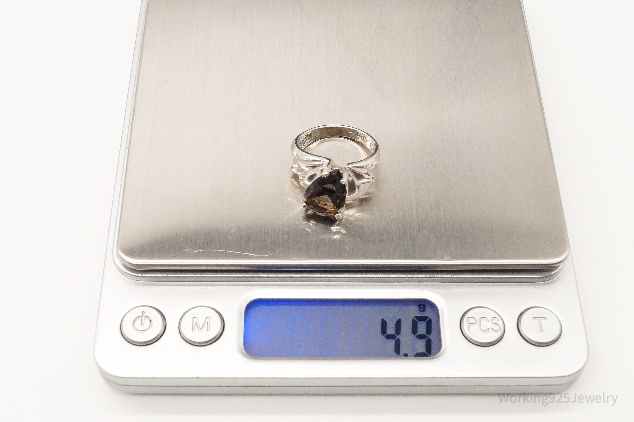 Vintage Large Smoky Topaz Sterling Silver Ring - Size 6.75