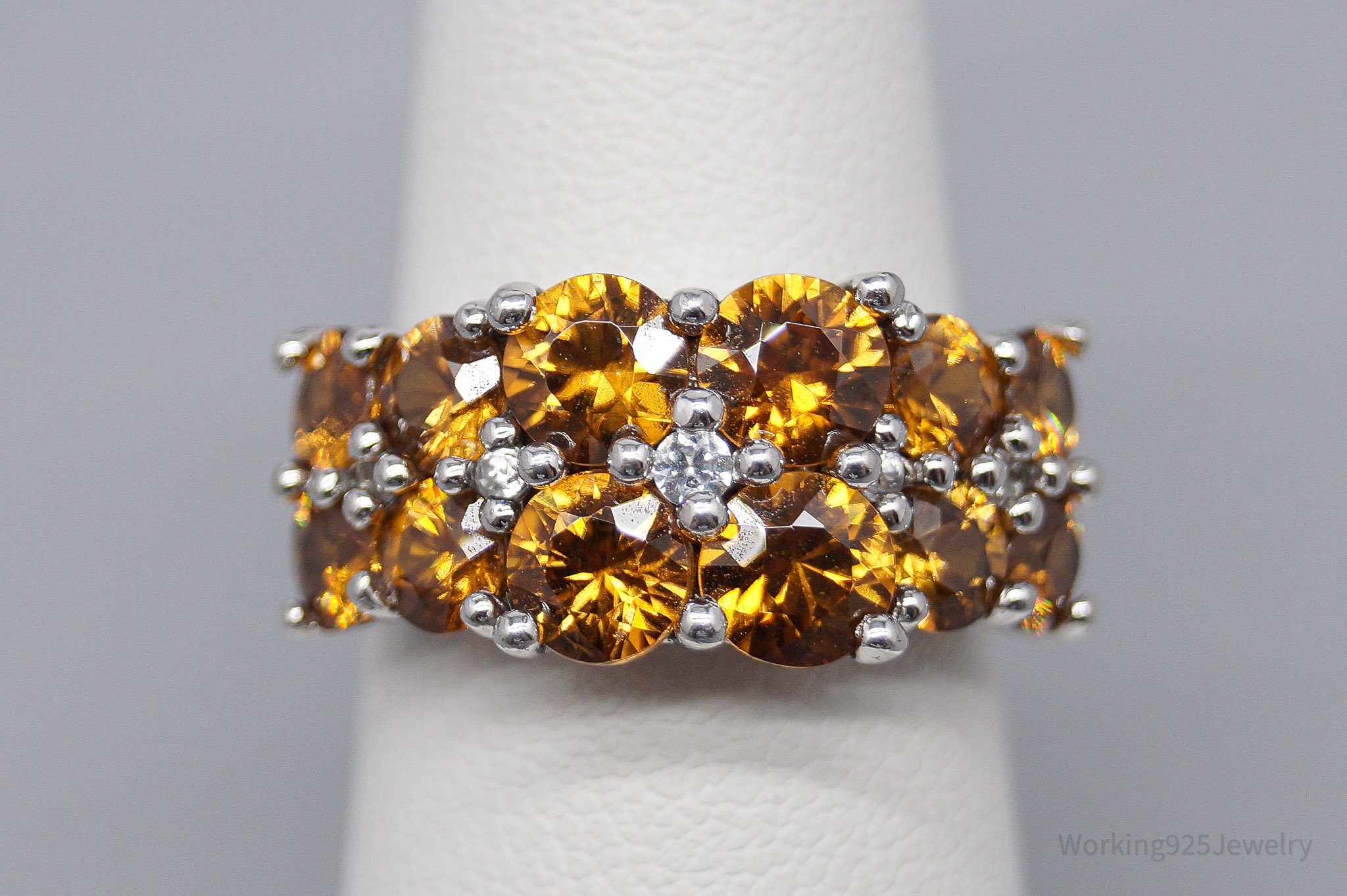 Vintage Citrine & Cubic Zirconia Sterling Silver Ring - Size 6