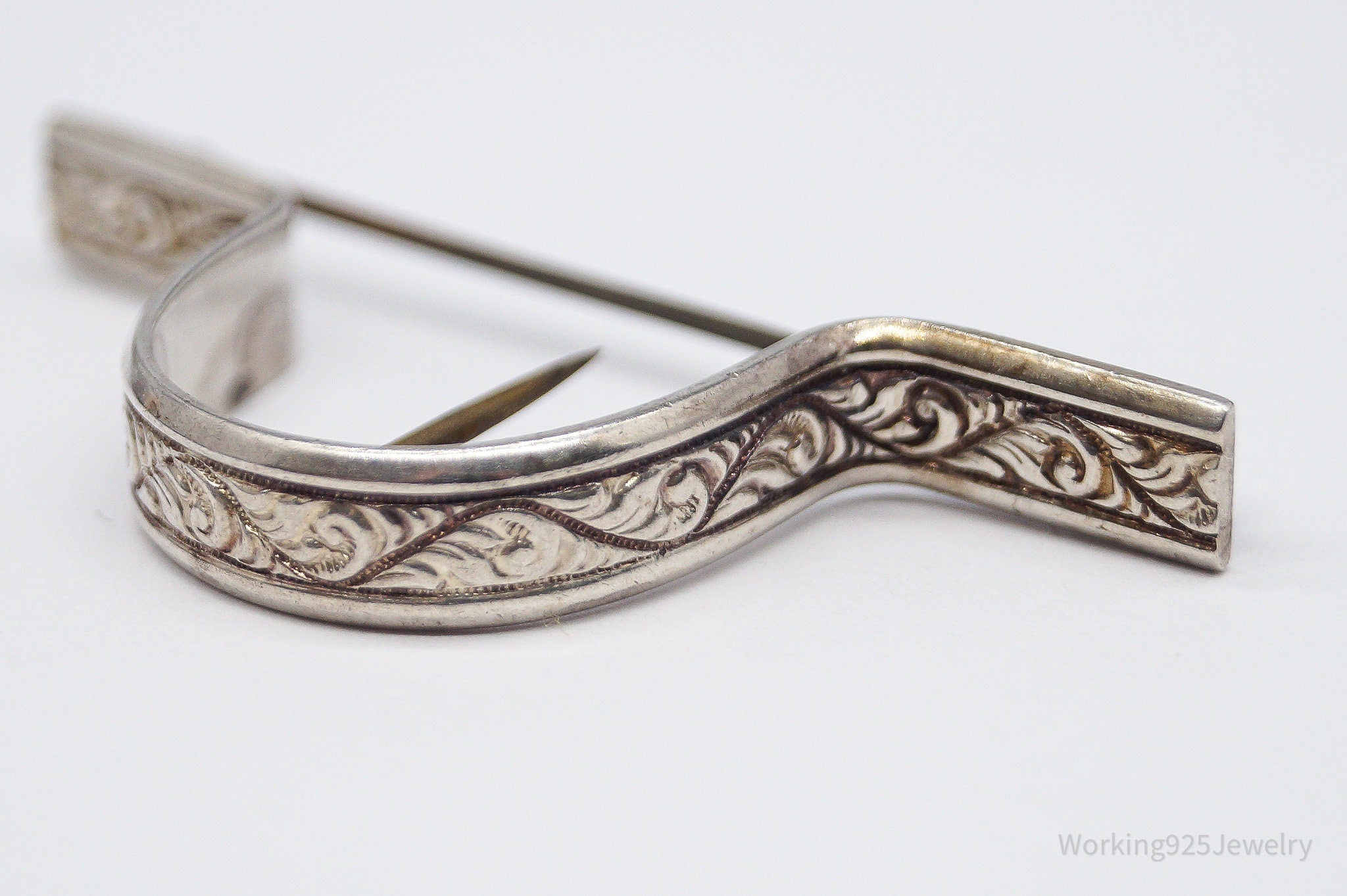 Antique Large Sterling Silver Tussie Mussie Posey Holder Boutonniere Brooch Pin