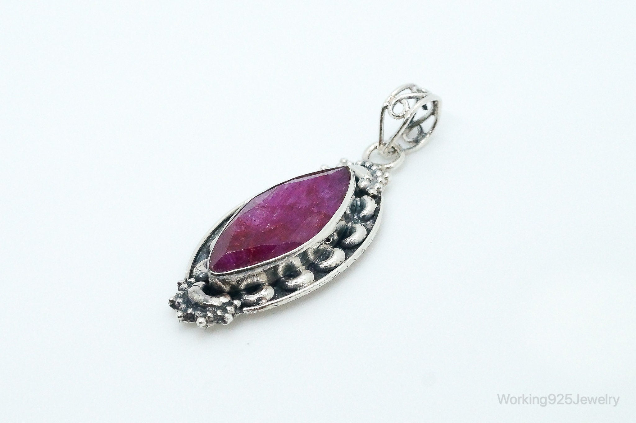 Vintage Large Natural Ruby Sterling Silver Pendant