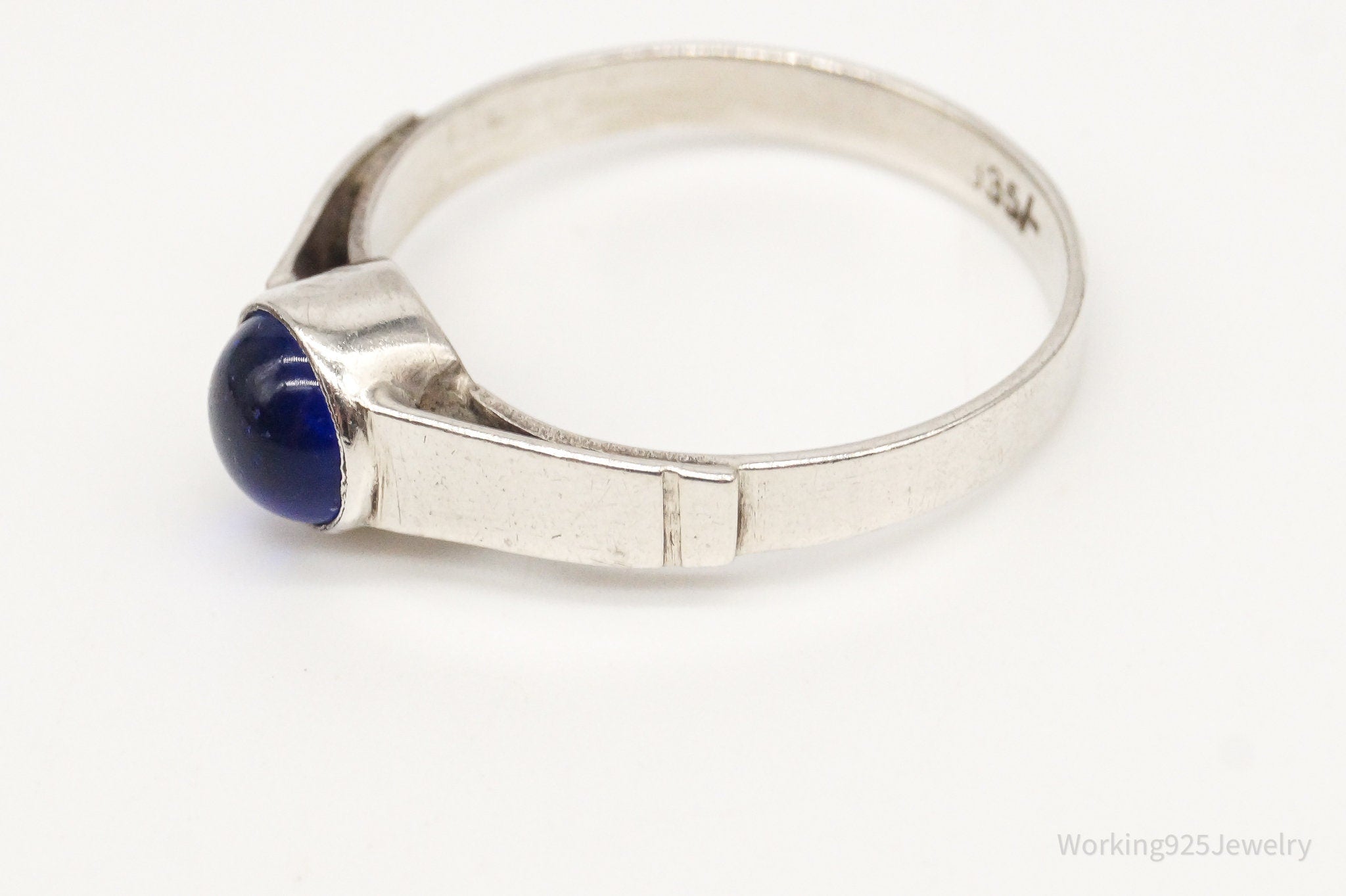 Vintage Modernist Blue Glass 835 Silver Ring - Size 8.5