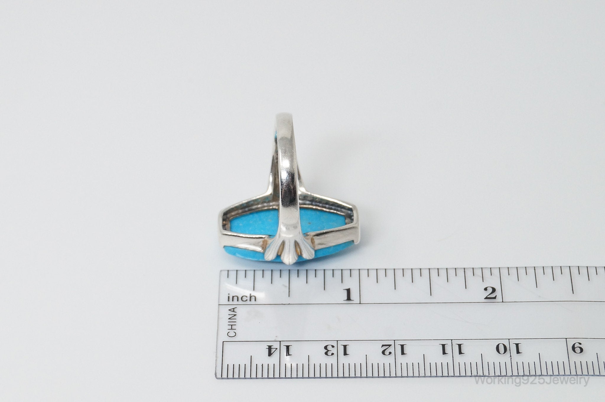 Vintage Designer SX Large Turquoise Sterling Silver Ring - Size 11