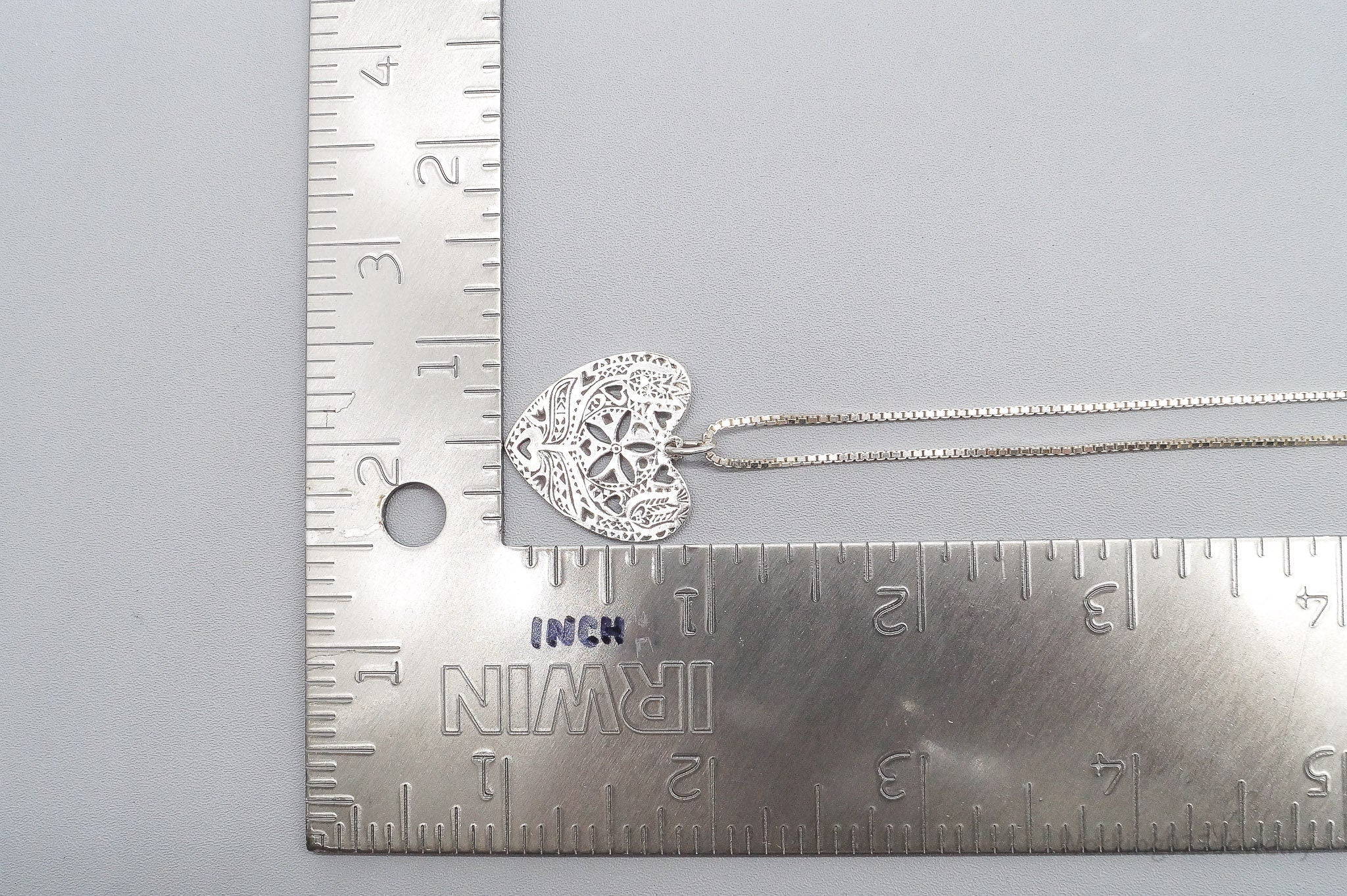 Vintage Ornate Heart Sterling Silver Necklace 24"