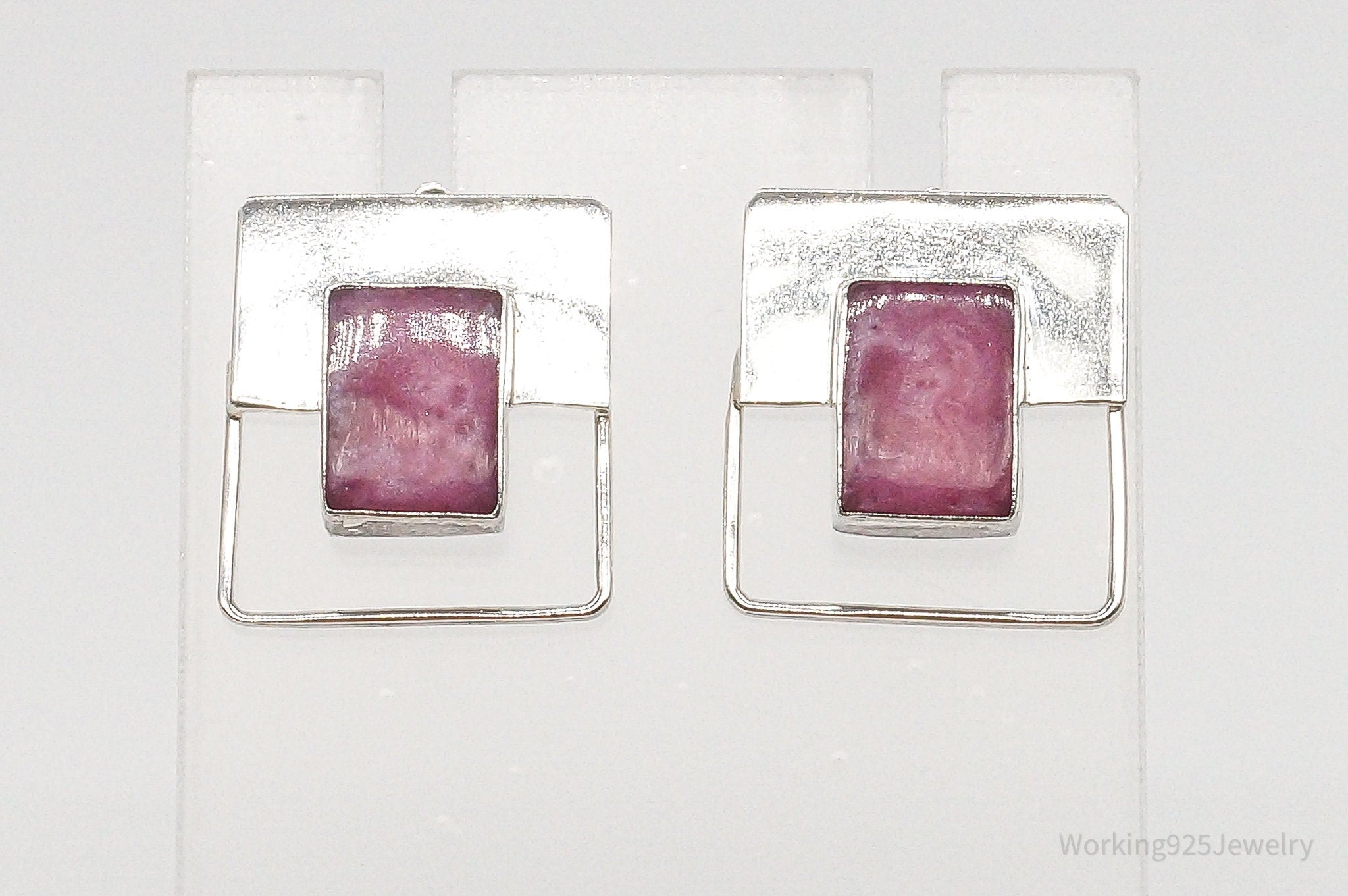 Vintage Modernist Resin Square Sterling Silver Earrings