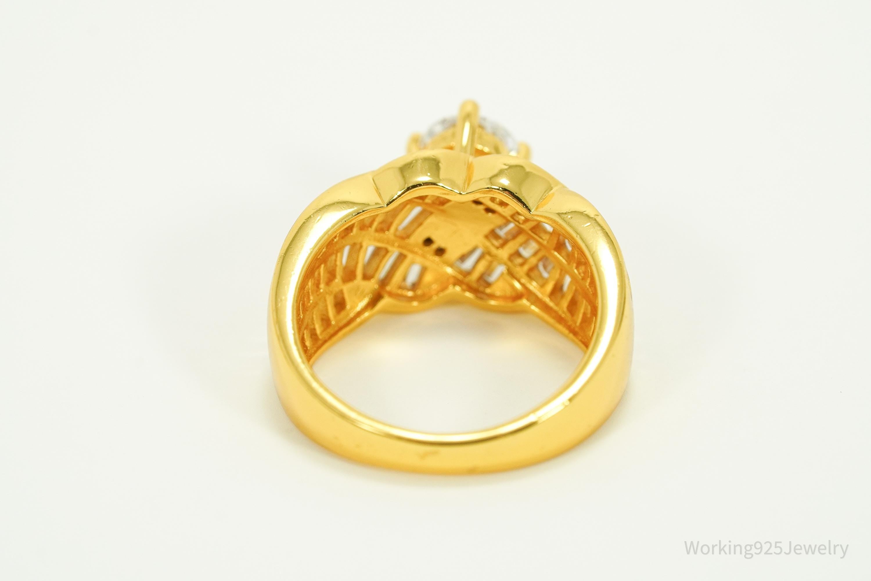 Vintage Cubic Zirconia Gold Vermeil Sterling Silver Ring - Size 6.25