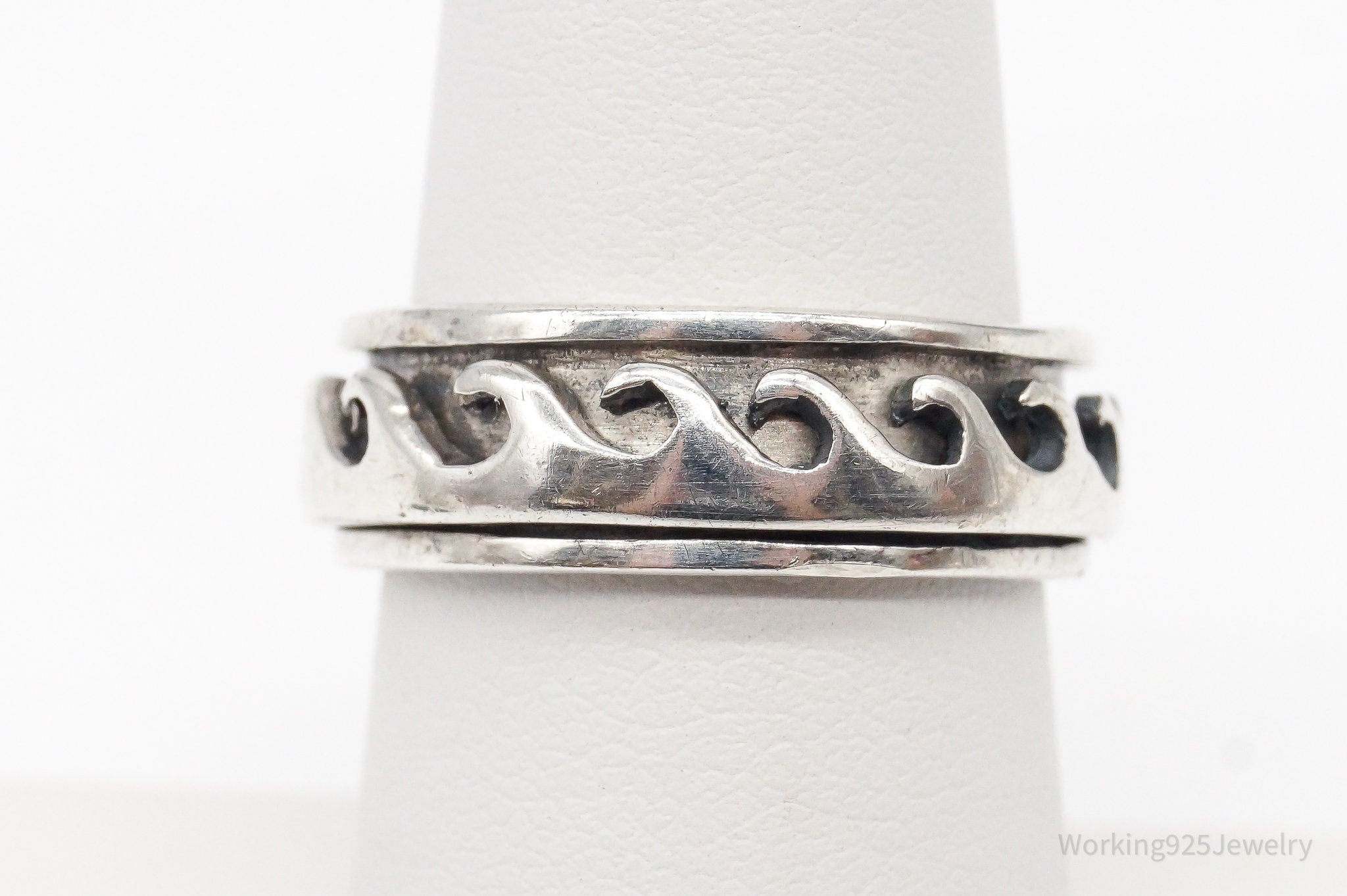 Vintage Waves Sterling Silver Spinner Band Ring - Size 6.75