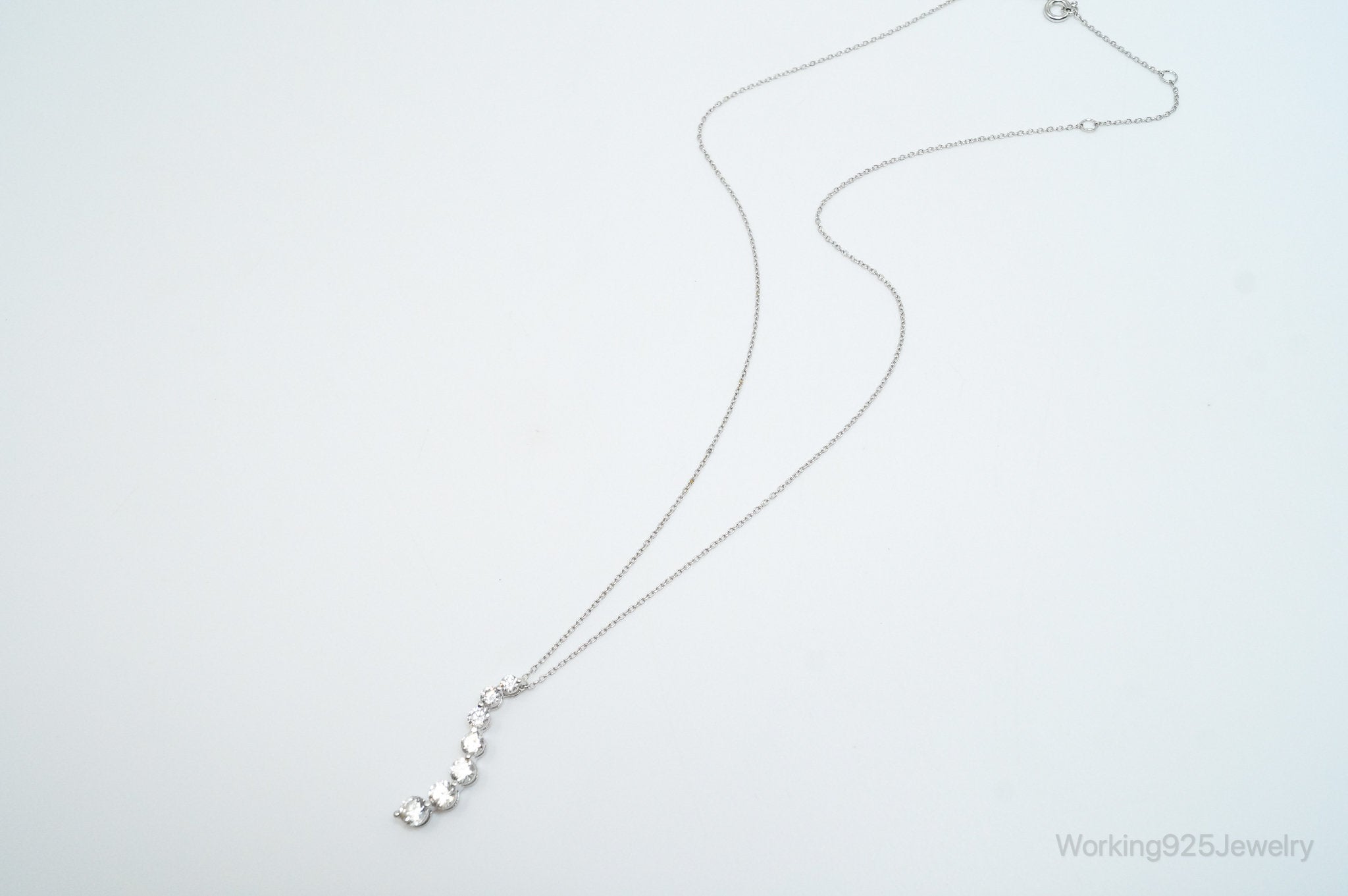 Vintage Cubic Zirconia Journey Necklace Sterling Silver - 18 Inch Chain