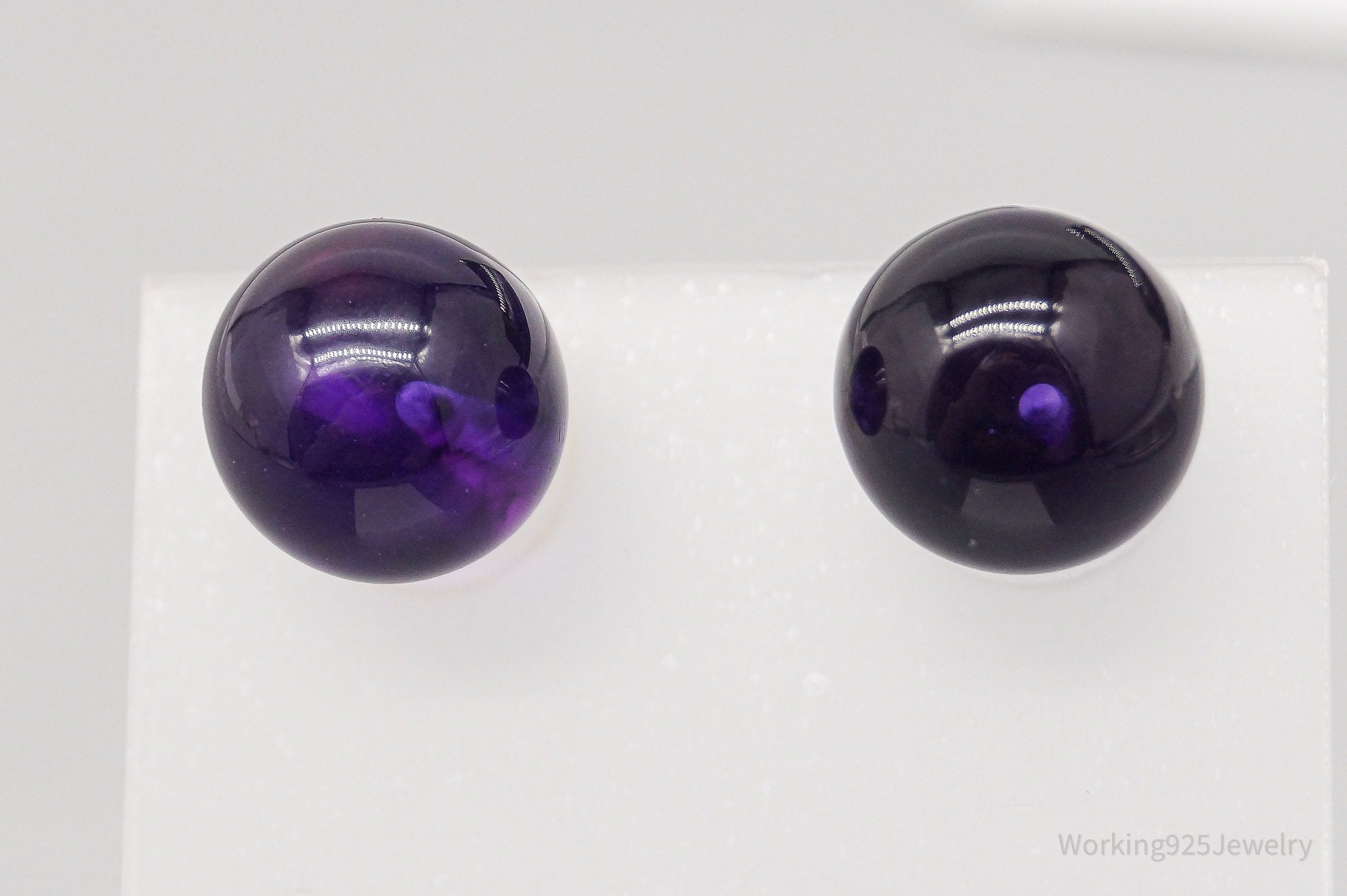 Vintage Large Mid Century Purple Plastic Orbs Silver Earrings