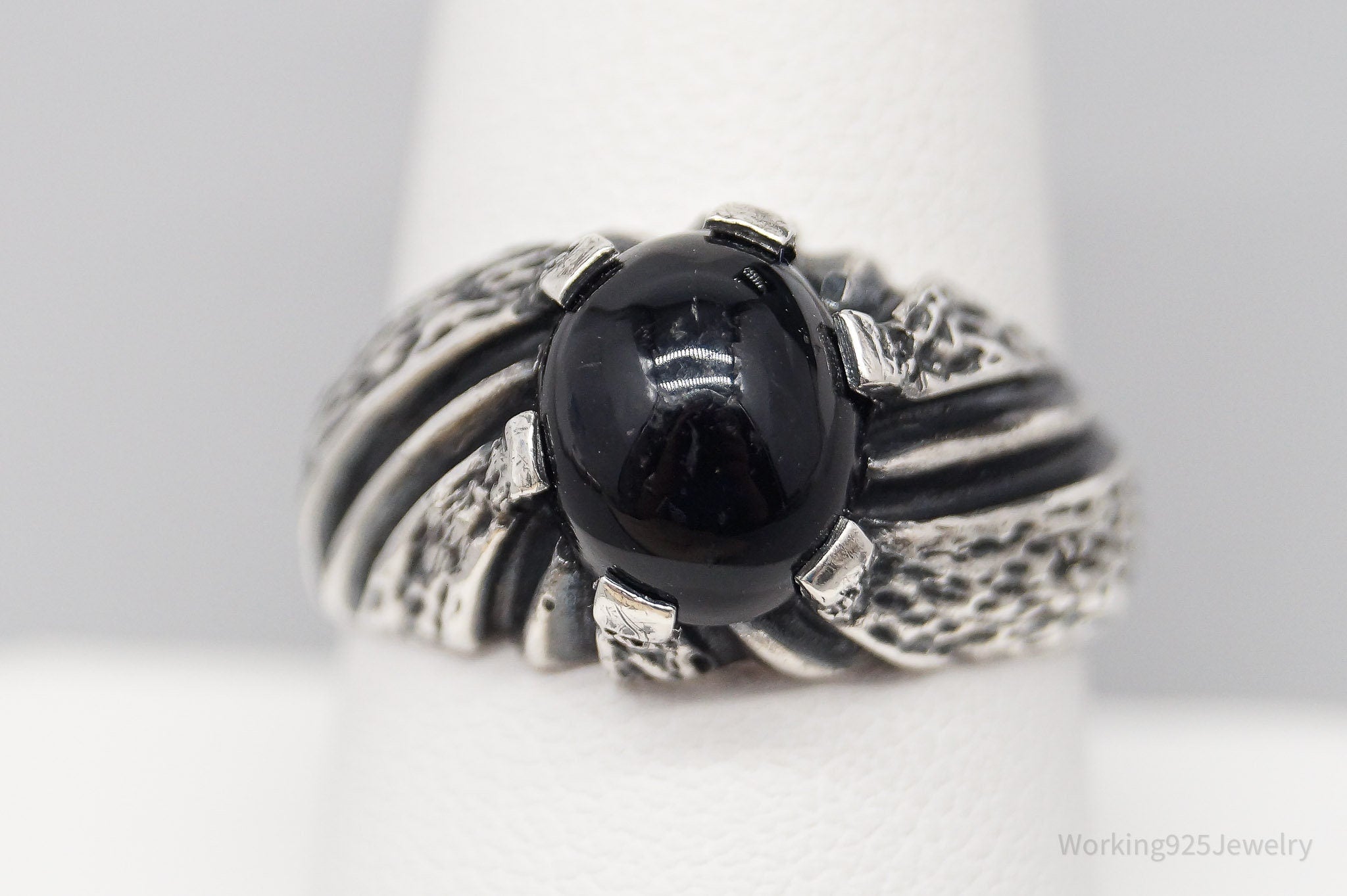 Vintage Black Onyx Sterling Silver Ring - Size 9.25