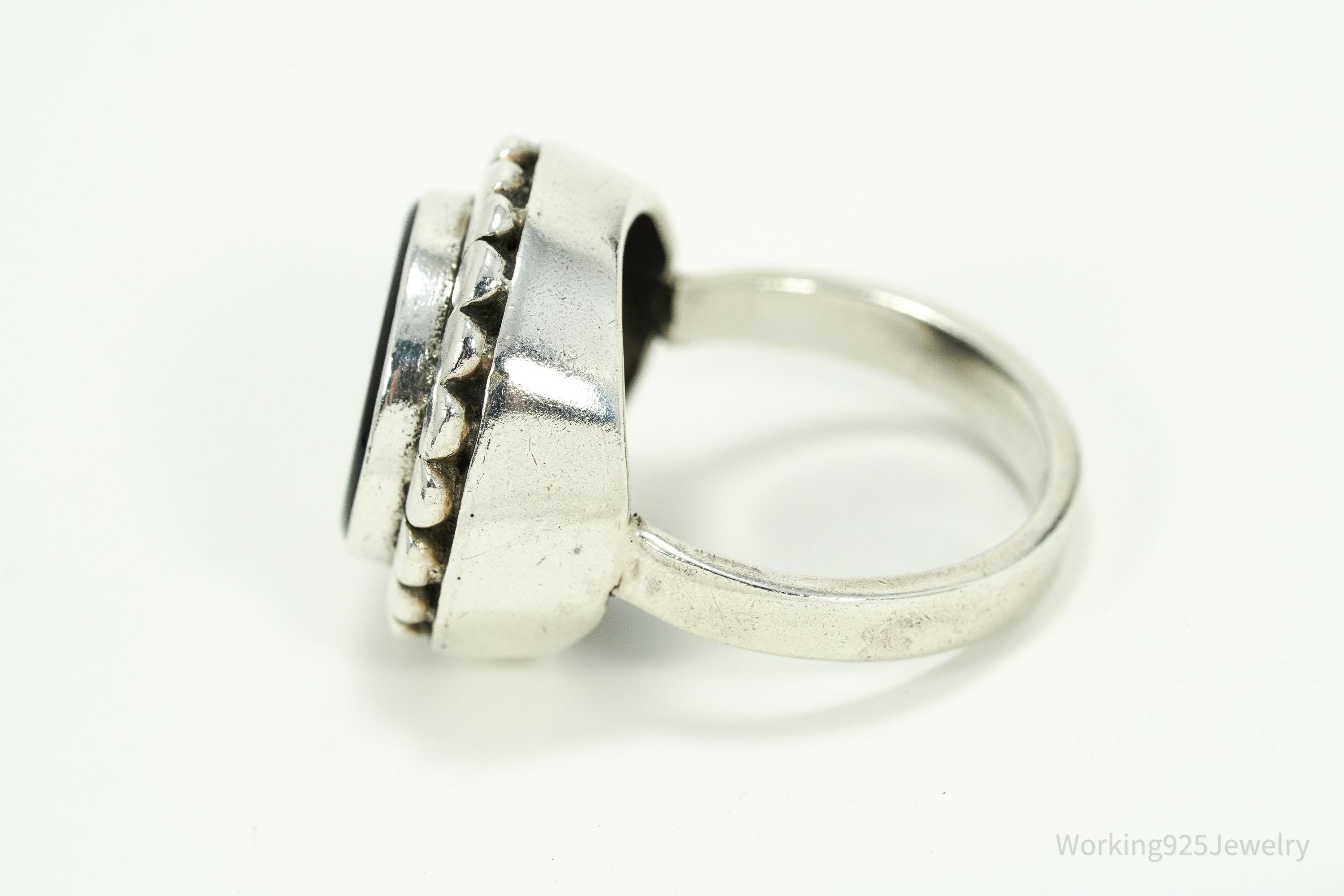 Vintage Black Onyx Sterling Silver Ring - Size 8.25