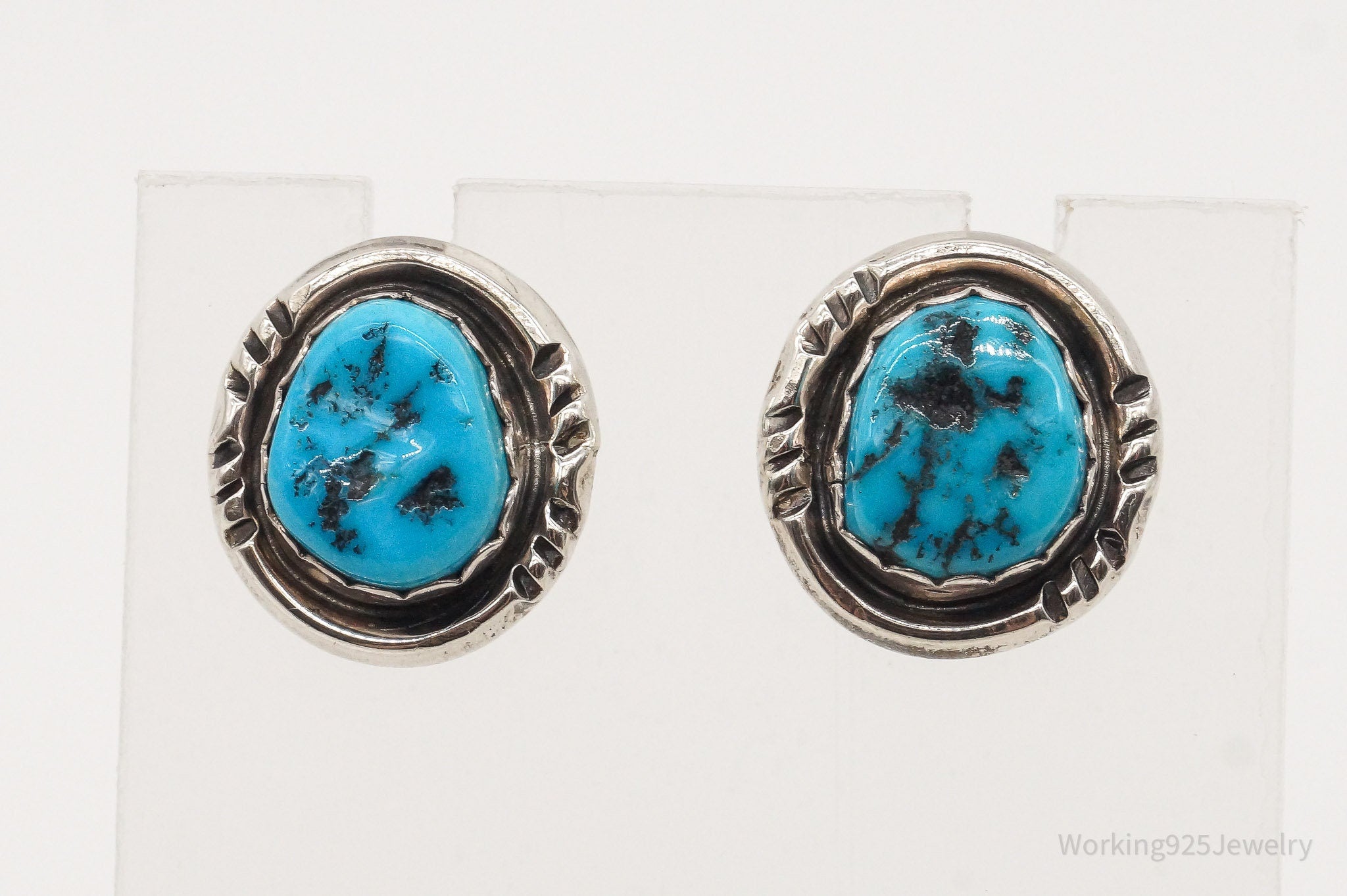 Vintage Native American RB Turquoise Sterling Silver Earrings