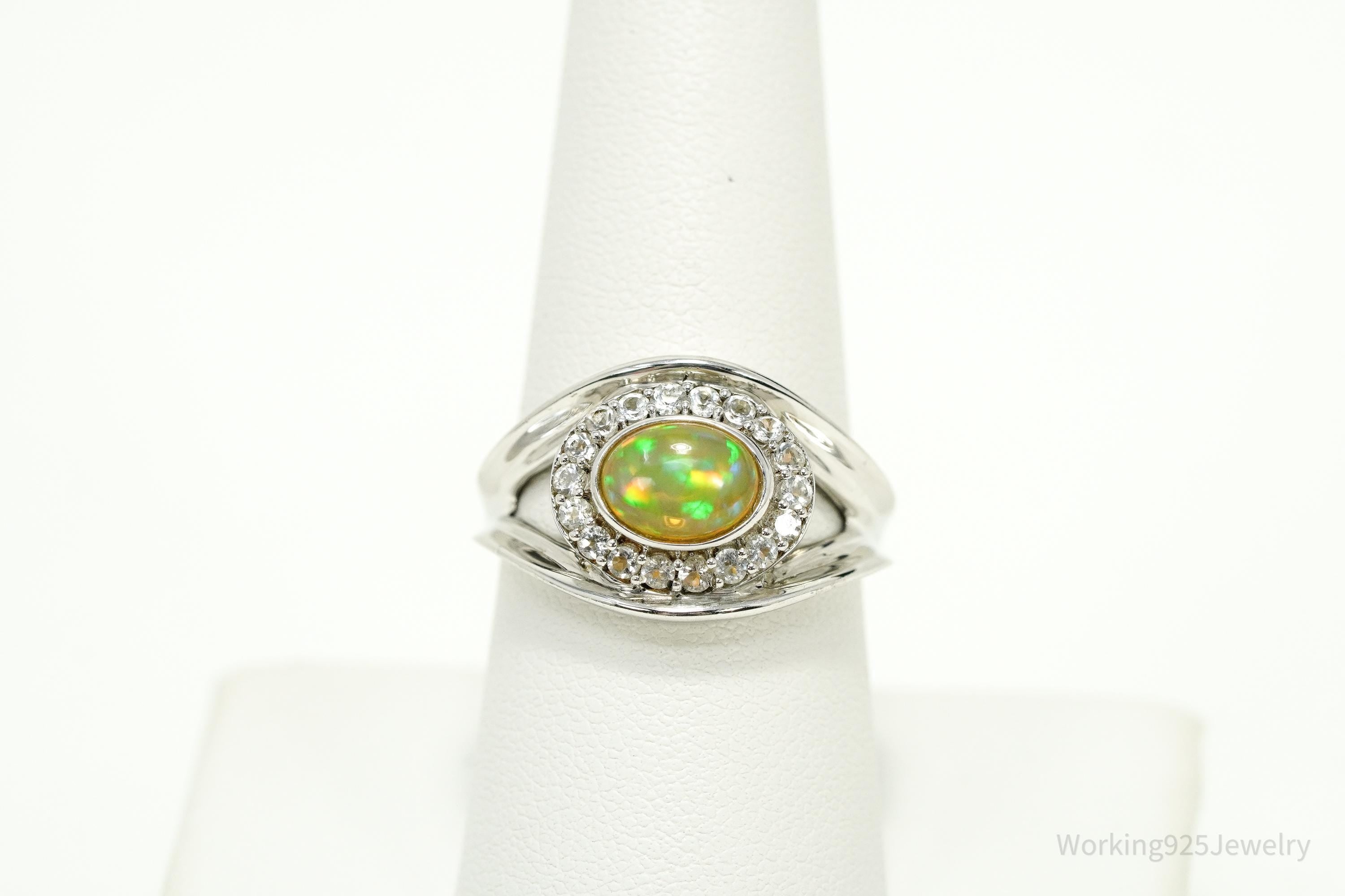 Vintage KHR Opal & Cubic Zirconia Sterling Silver Ring - Size 8.25