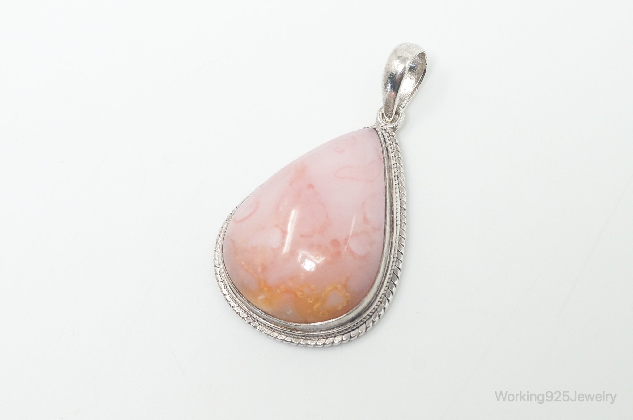 Vintage Large Pink Agate Sterling Silver Southwestern Necklace Pendant