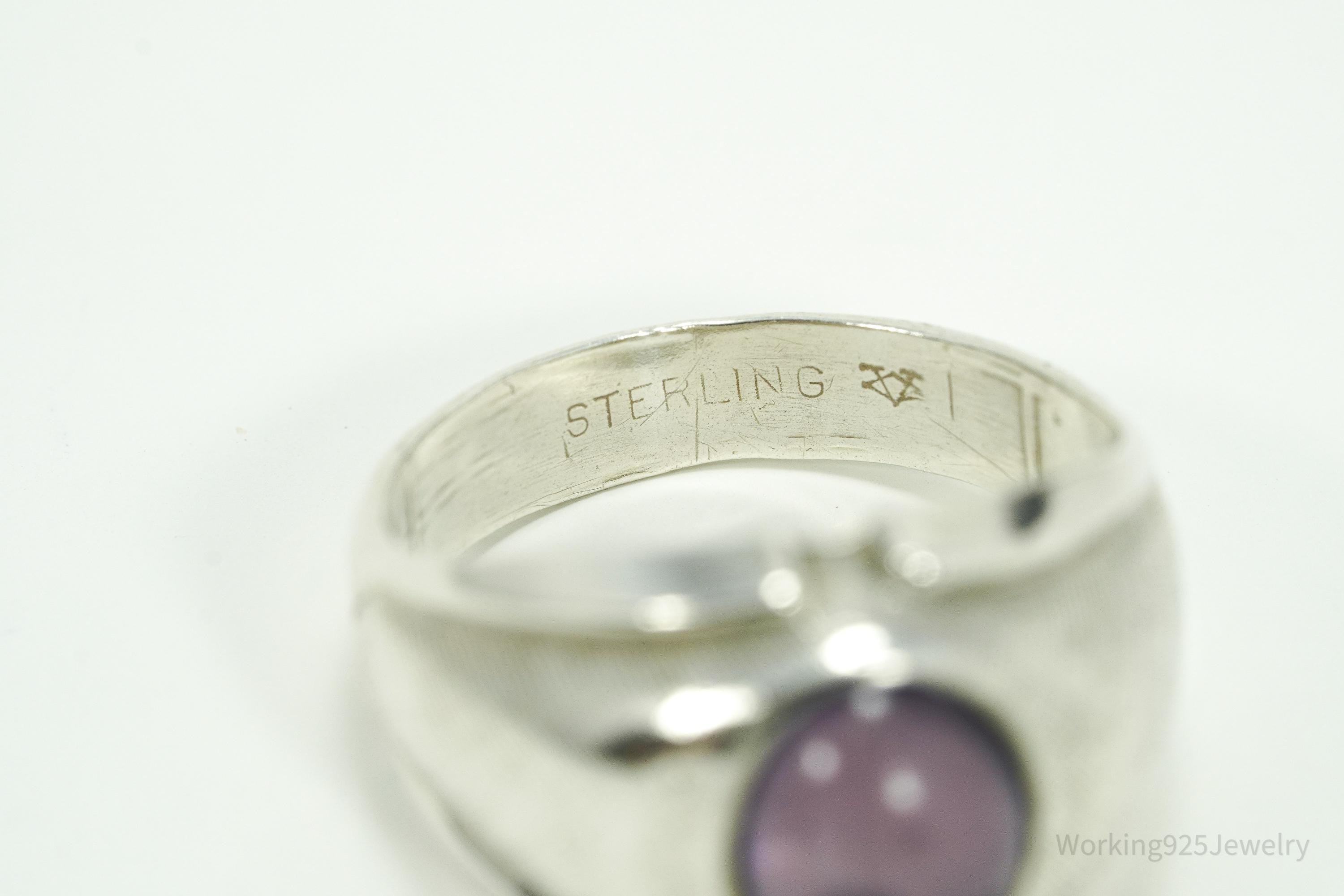 Vintage Vargas Co Amethyst Sterling Silver Cigar Ring - Size 8.75