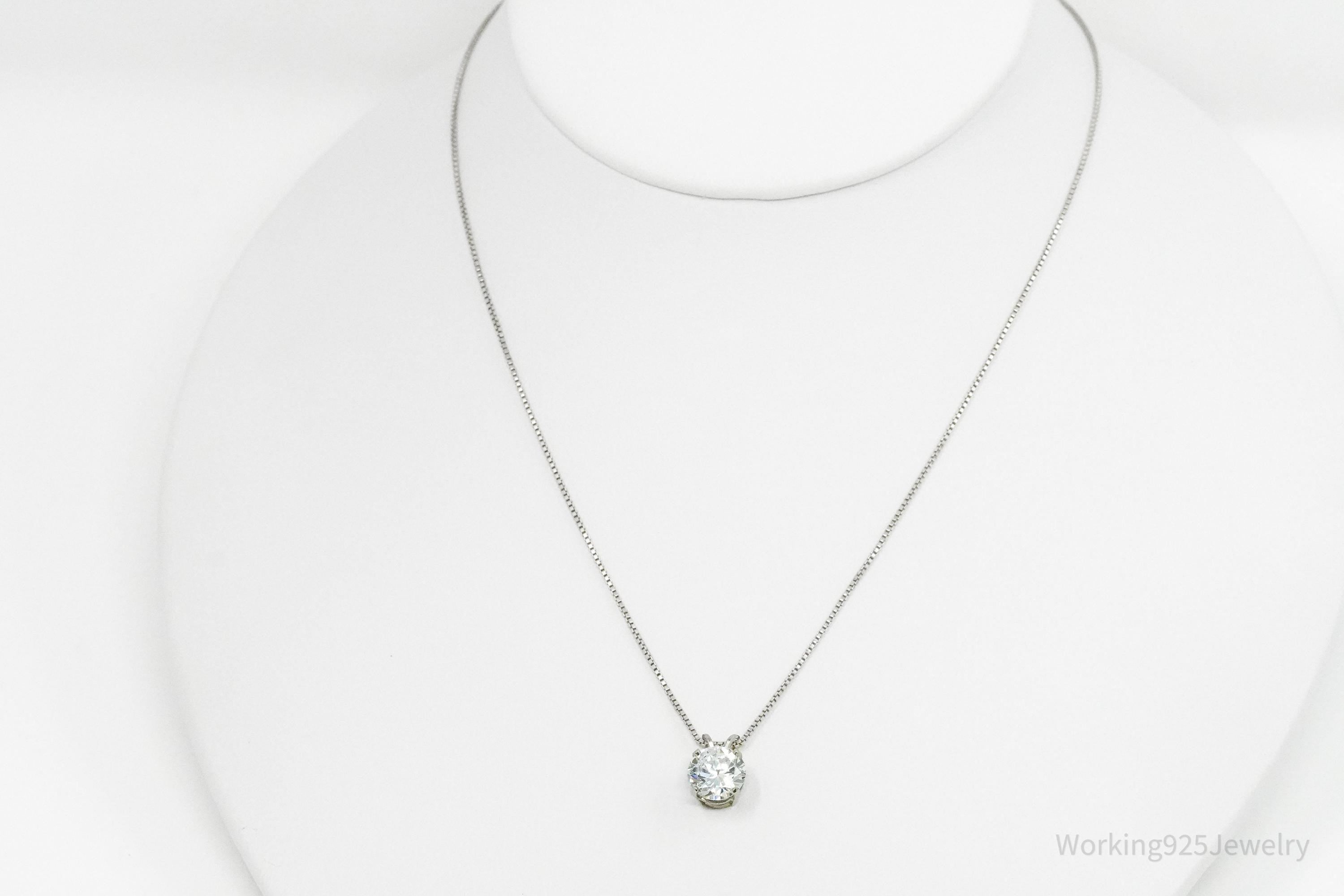 Vintage Large Cubic Zirconia Sterling Silver Necklace 16"