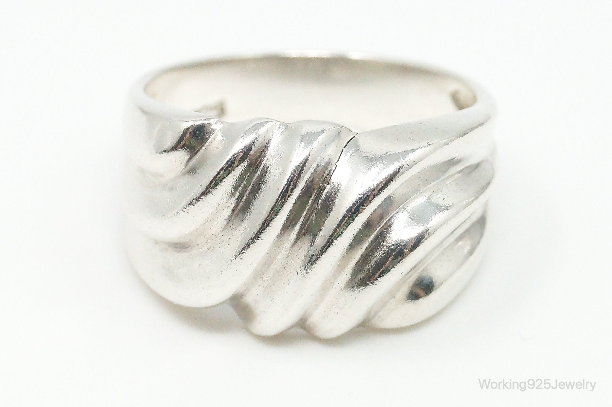 Vintage Thick Sleek Modernist Sterling Silver Ring - Size 9