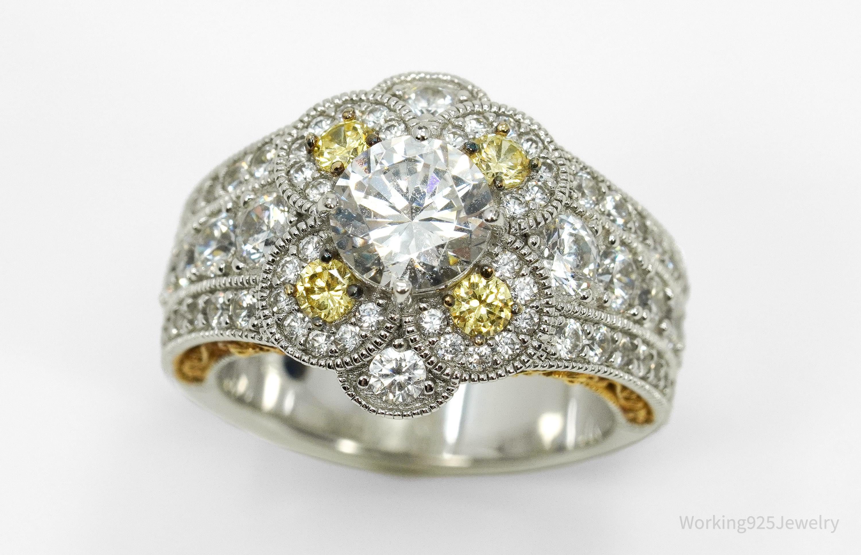 Vanna K "Platineve" White & Yellow Cubic Zirconia 18K Yellow Gold Sterling Silver Ring -SZ 7.25