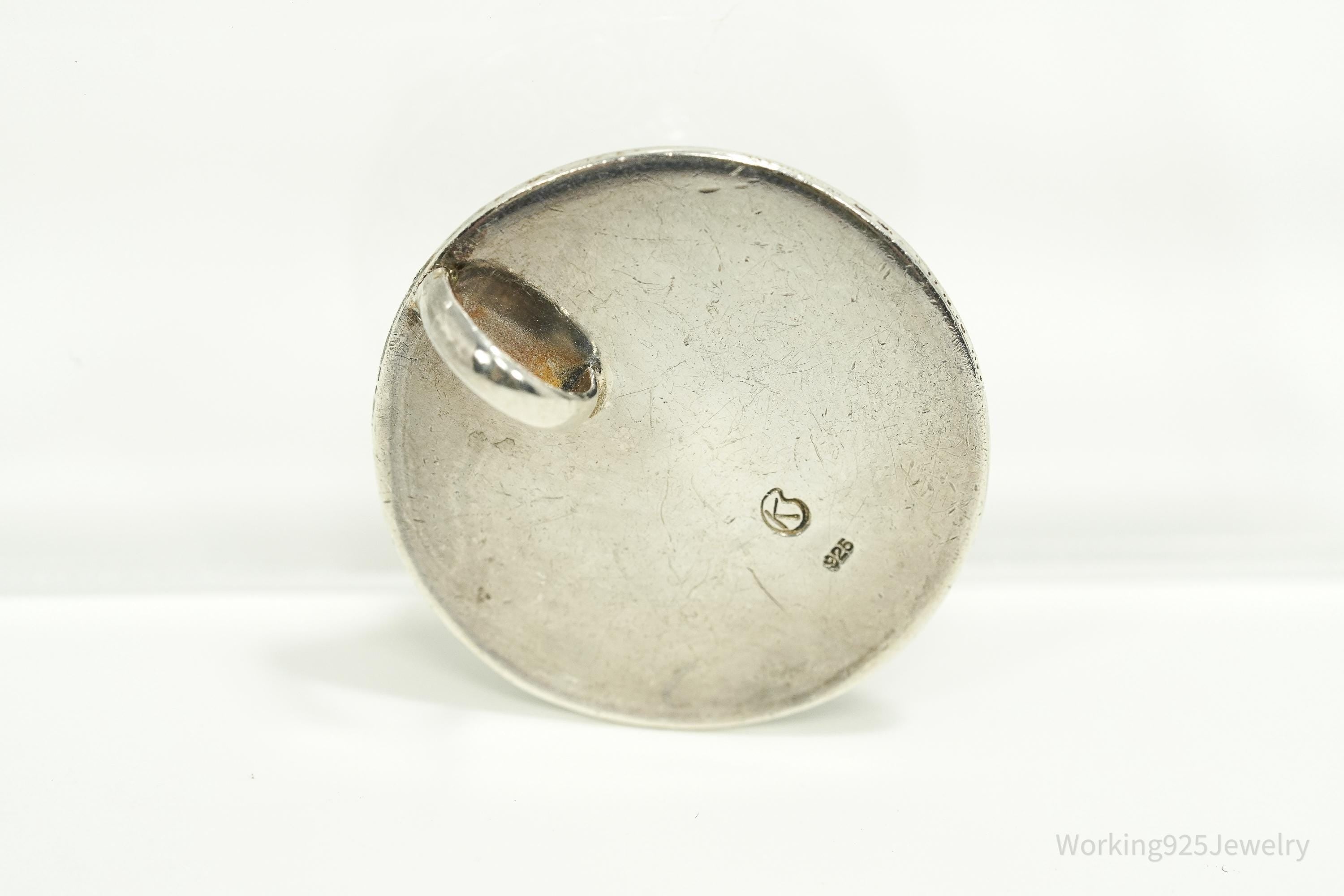 Vintage Carved Sleeping Moon Face Sterling Silver Pendant