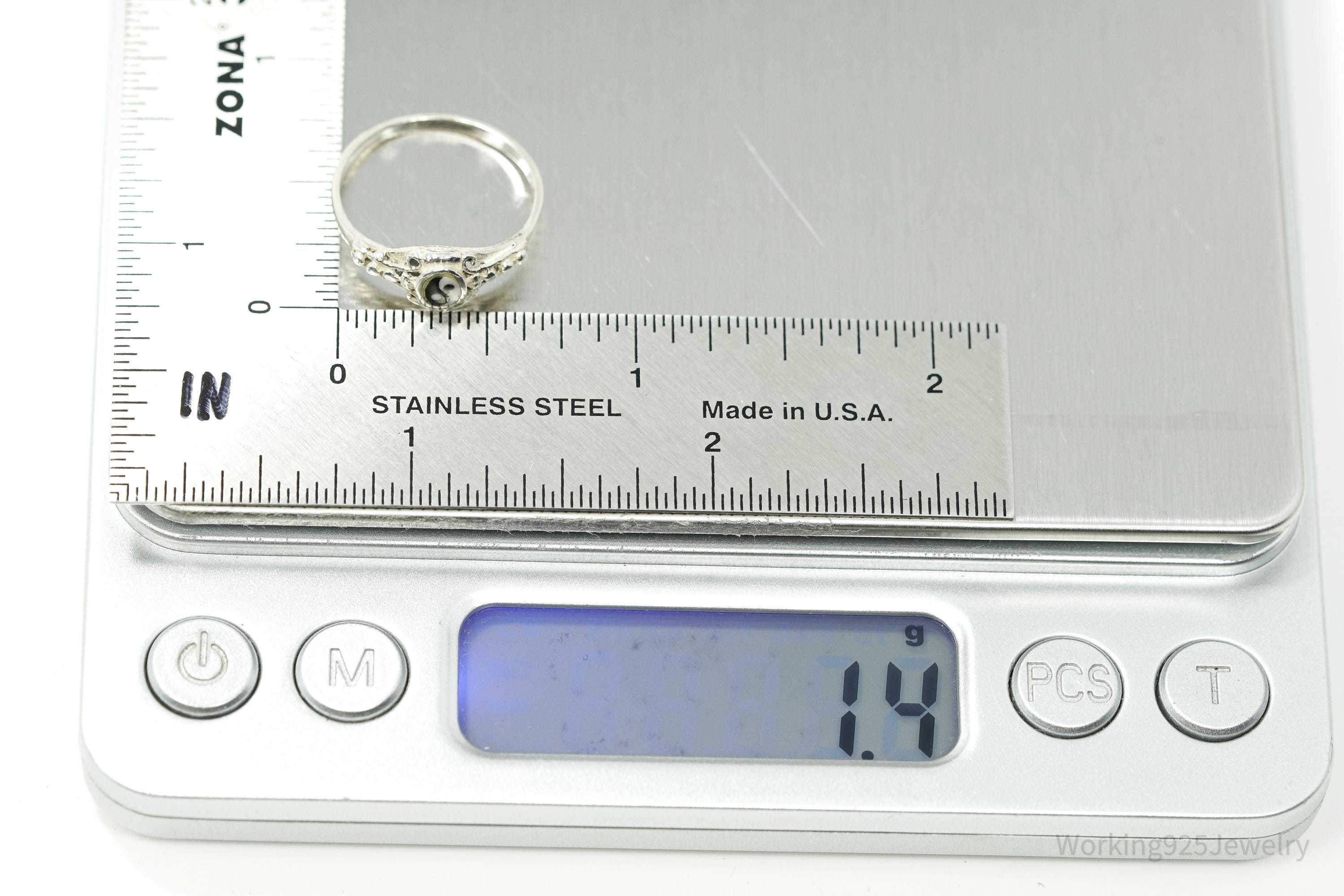 Vintage Yin And Yang Onyx Sterling Silver Ring - Size 6