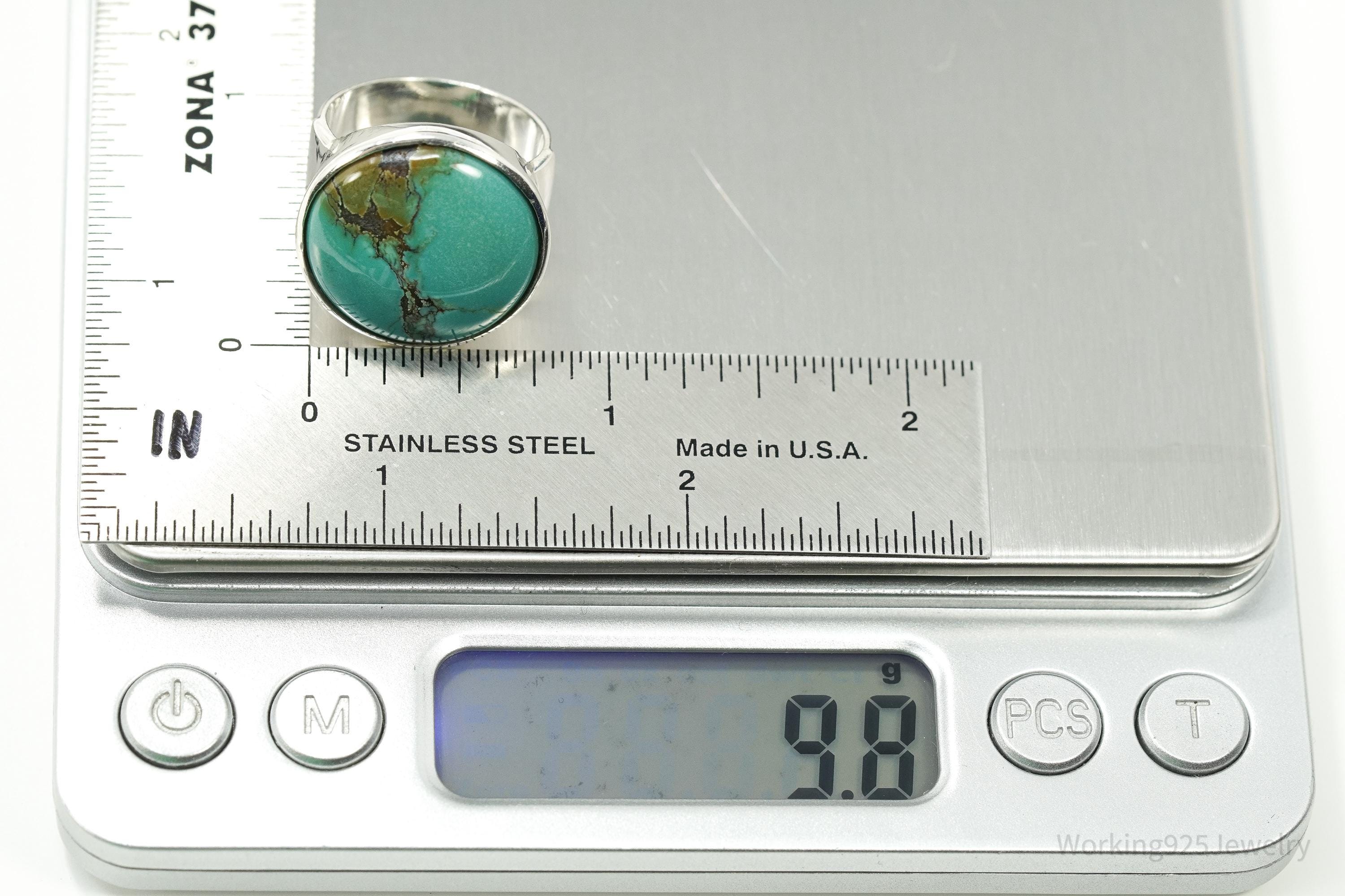 Vintage Large Round Turquoise Sterling Silver Statement Ring Size 8