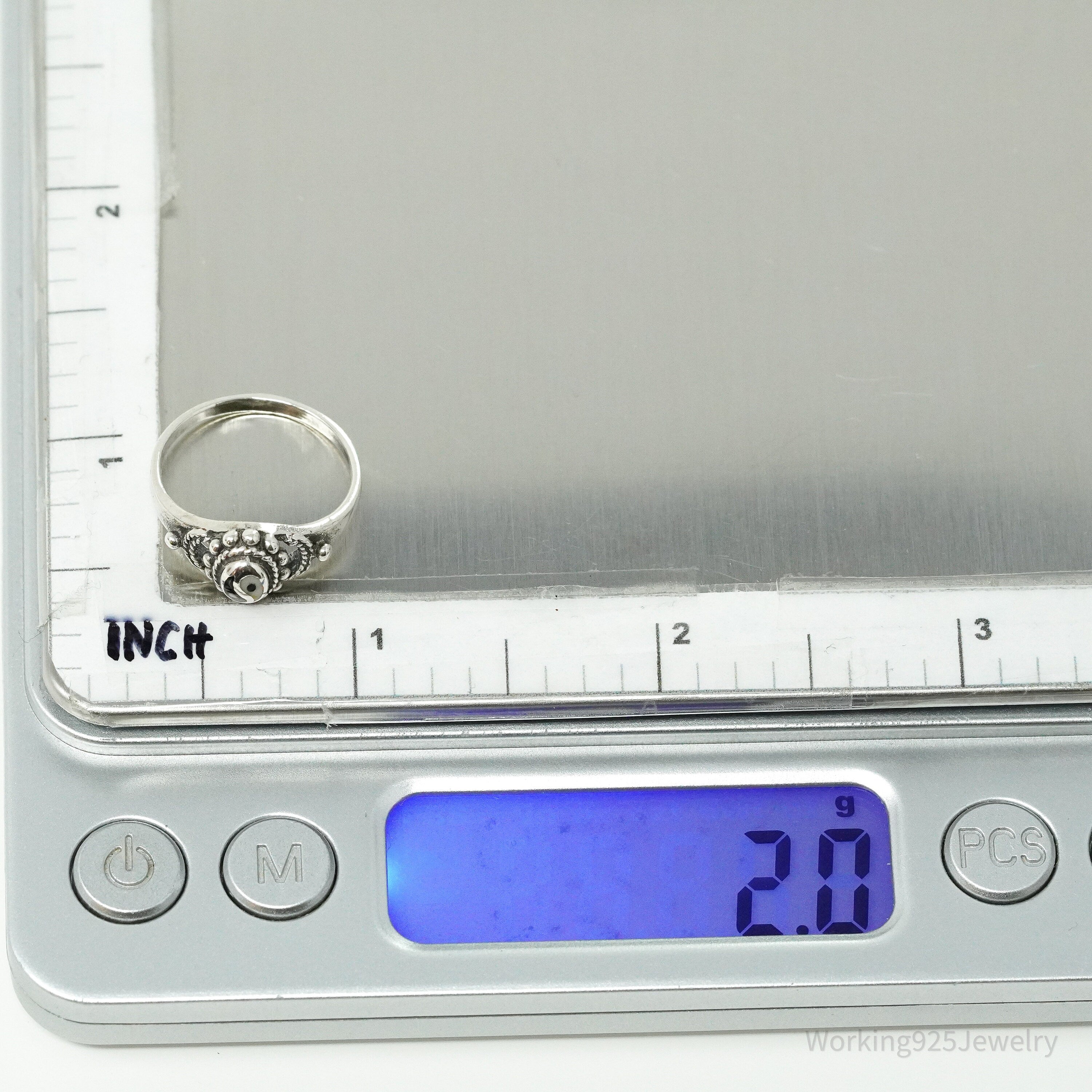 Vintage Black & White Onyx Yin Yang Sterling Silver Ring Size 5