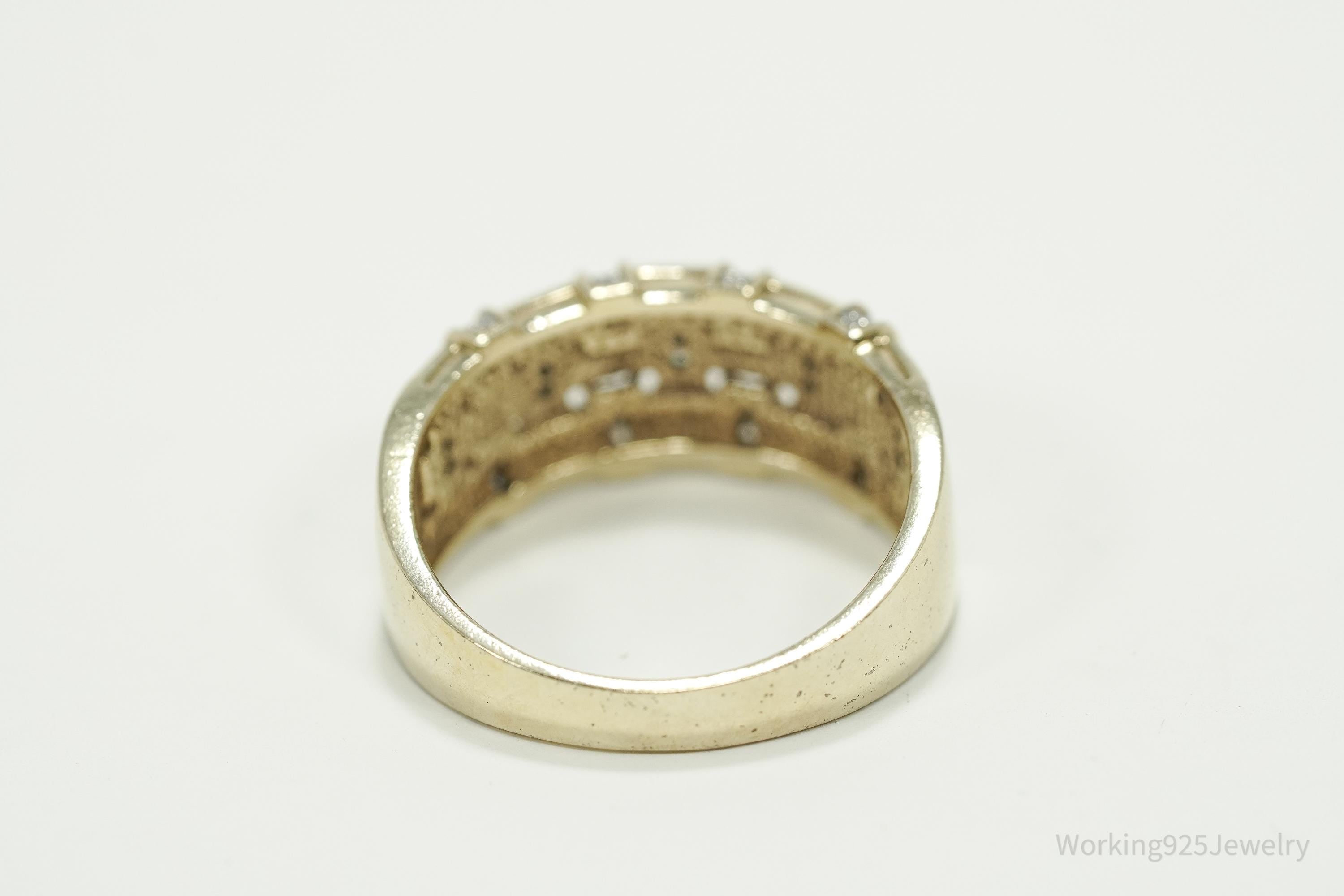 Vintage Cubic Zirconia Gold Vermeil Sterling Silver Band Ring - Size 10.25