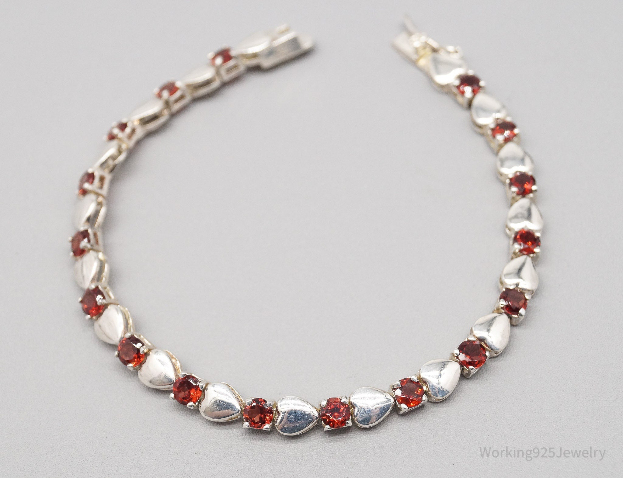 Vintage DBJ Red Garnet Sterling Silver Hearts Bracelet