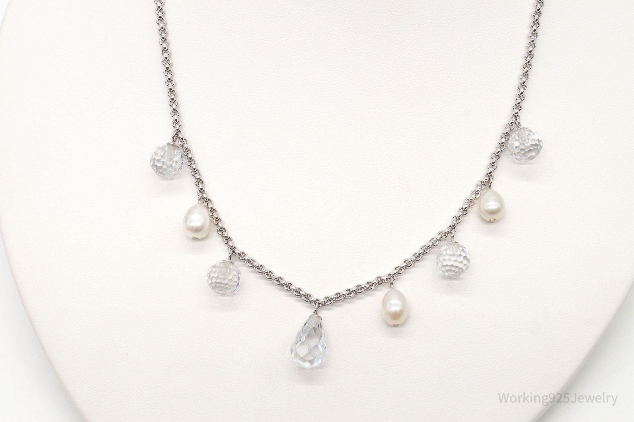 Vintage Pearl Crystal Quartz Sterling Silver Necklace