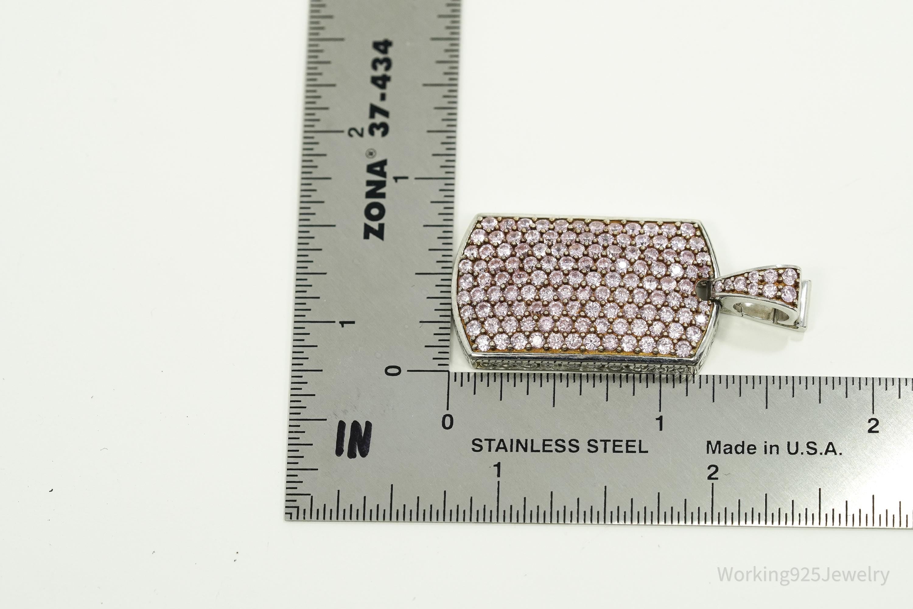 Vintage SJD Pink Cubic Zirconia Sterling Silver Pendant