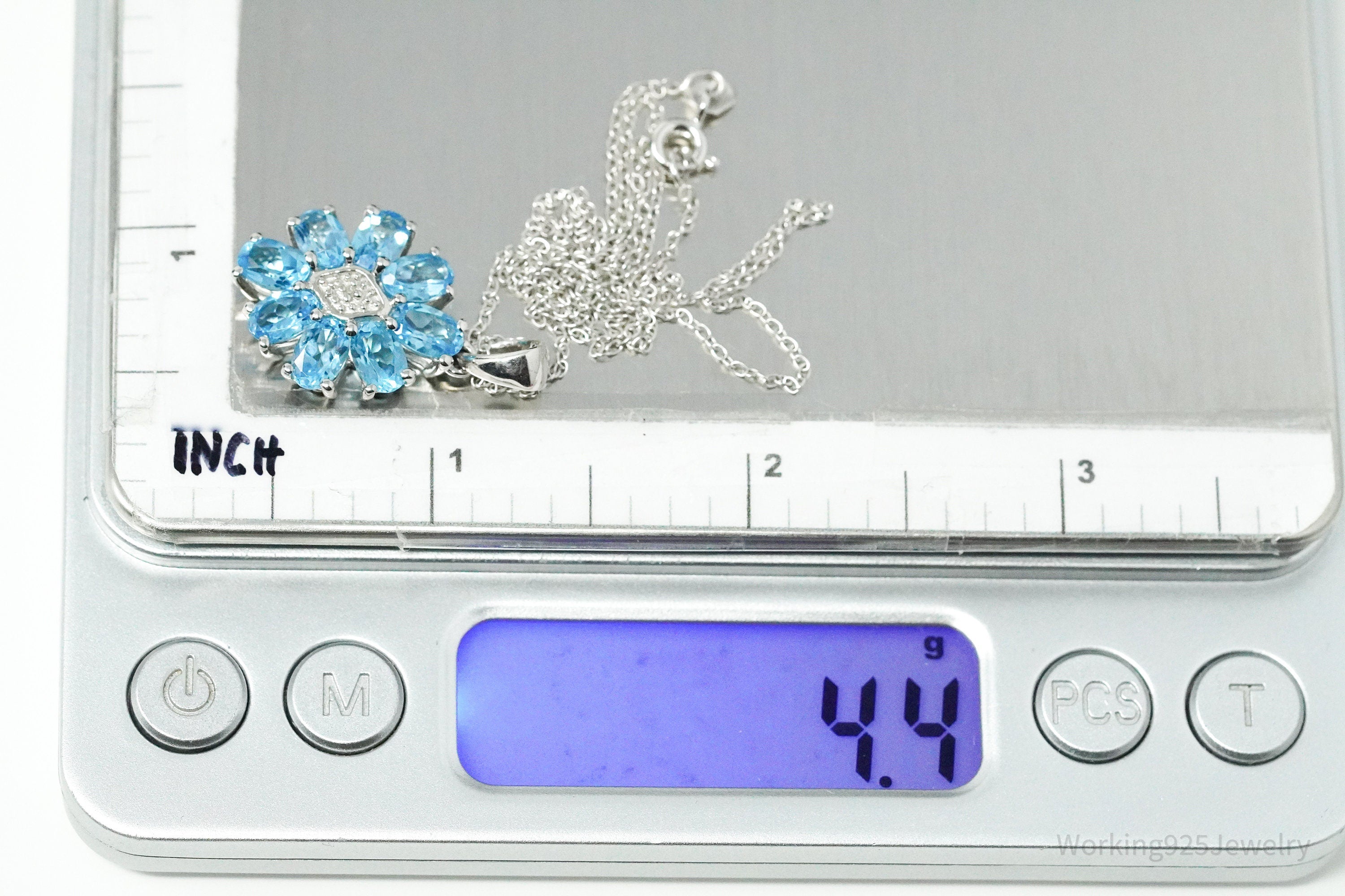 TGGC Blue Topaz & Diamond Sterling Silver Chain Necklace 18"